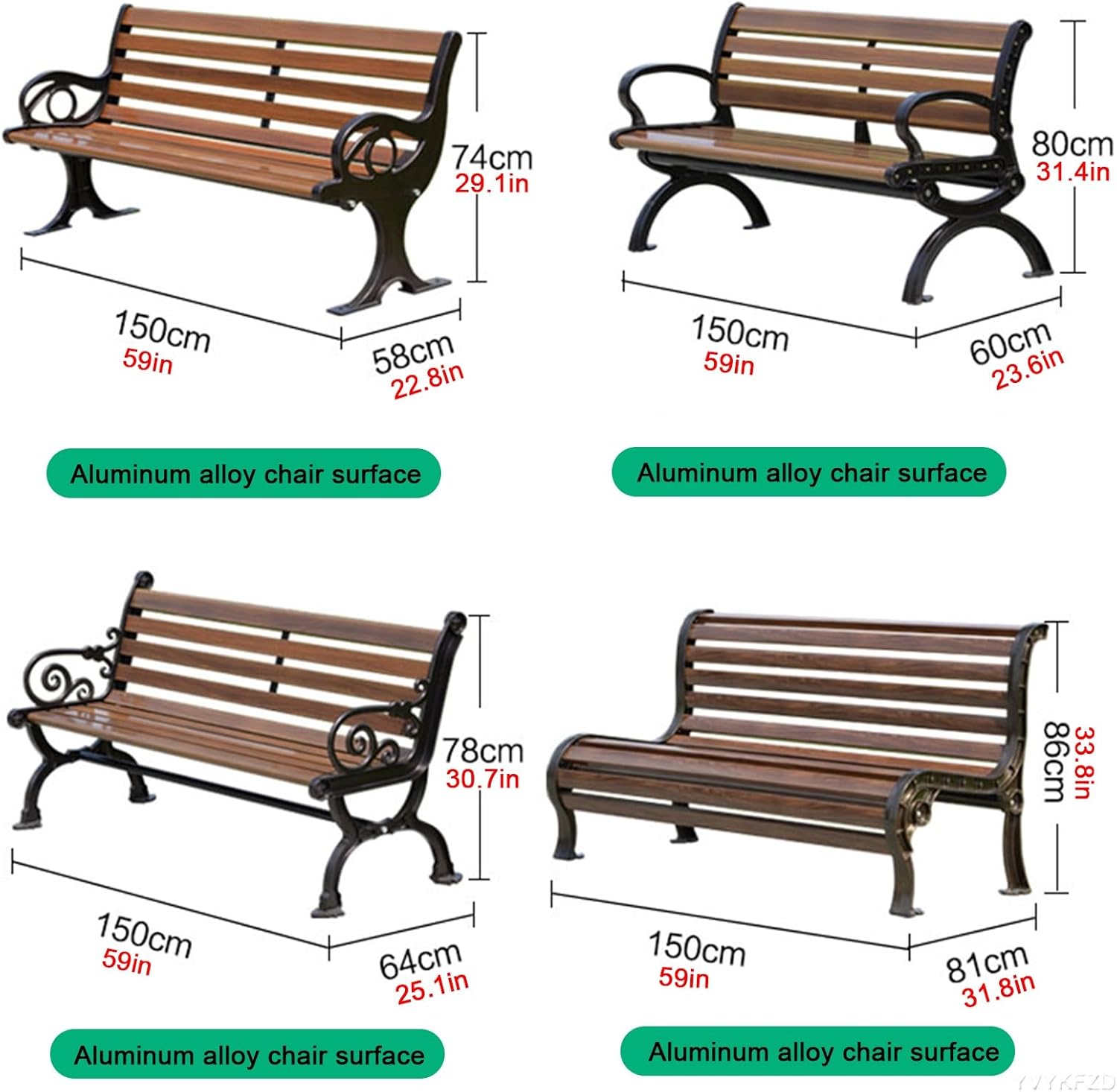 YVYKFZD Modern Outdoor Garden Bench, Cast Aluminum Lightweight Sturdy Patio Bench, 3-Person Metal Bench Seat with Backrest, for Backyard, Park, Lawn Front Porch Furniture (Color : Aluminum Alloy Slat