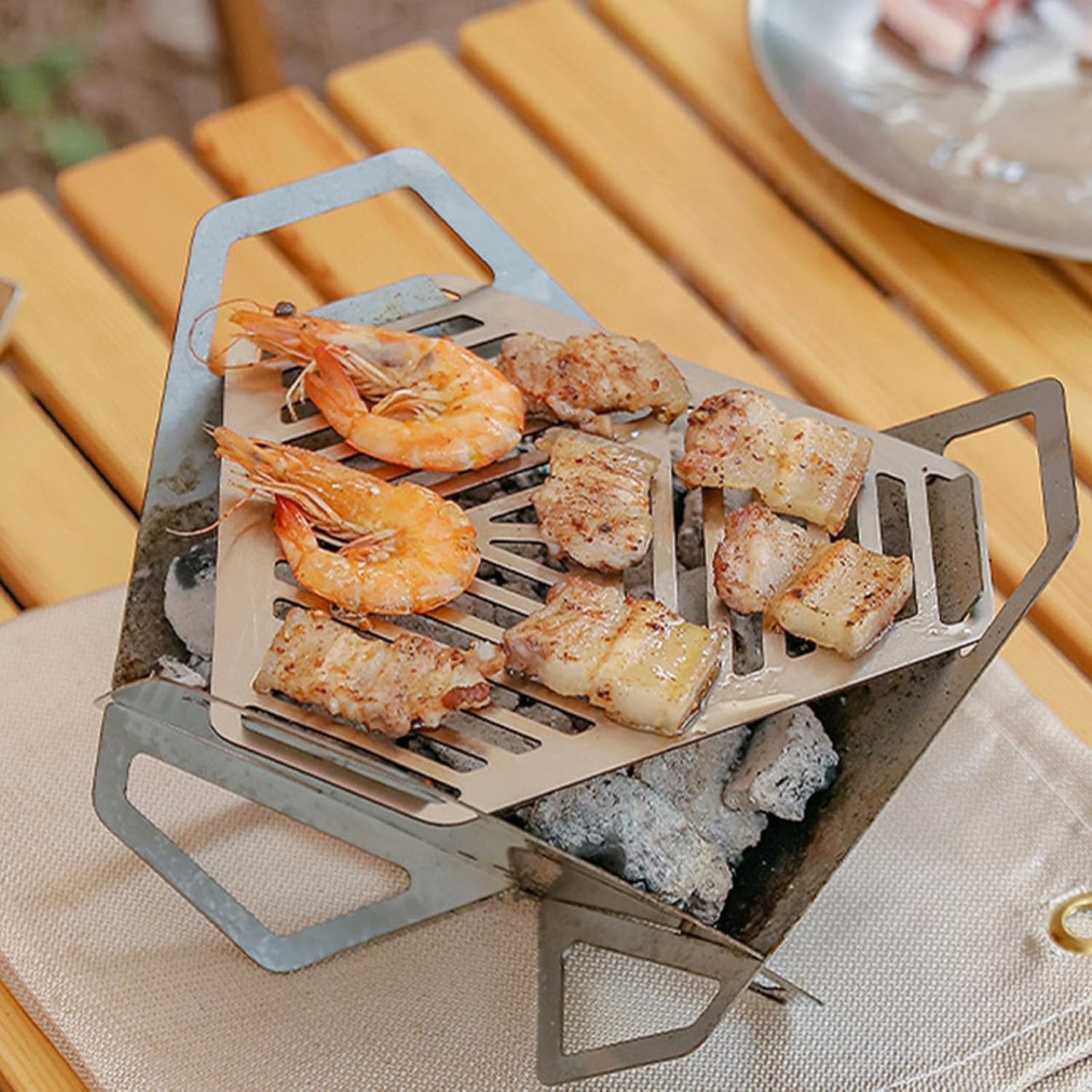Portable Stainless Steel Folding Fire Pit Grill for Camping, Picnics, Backyard, Garden