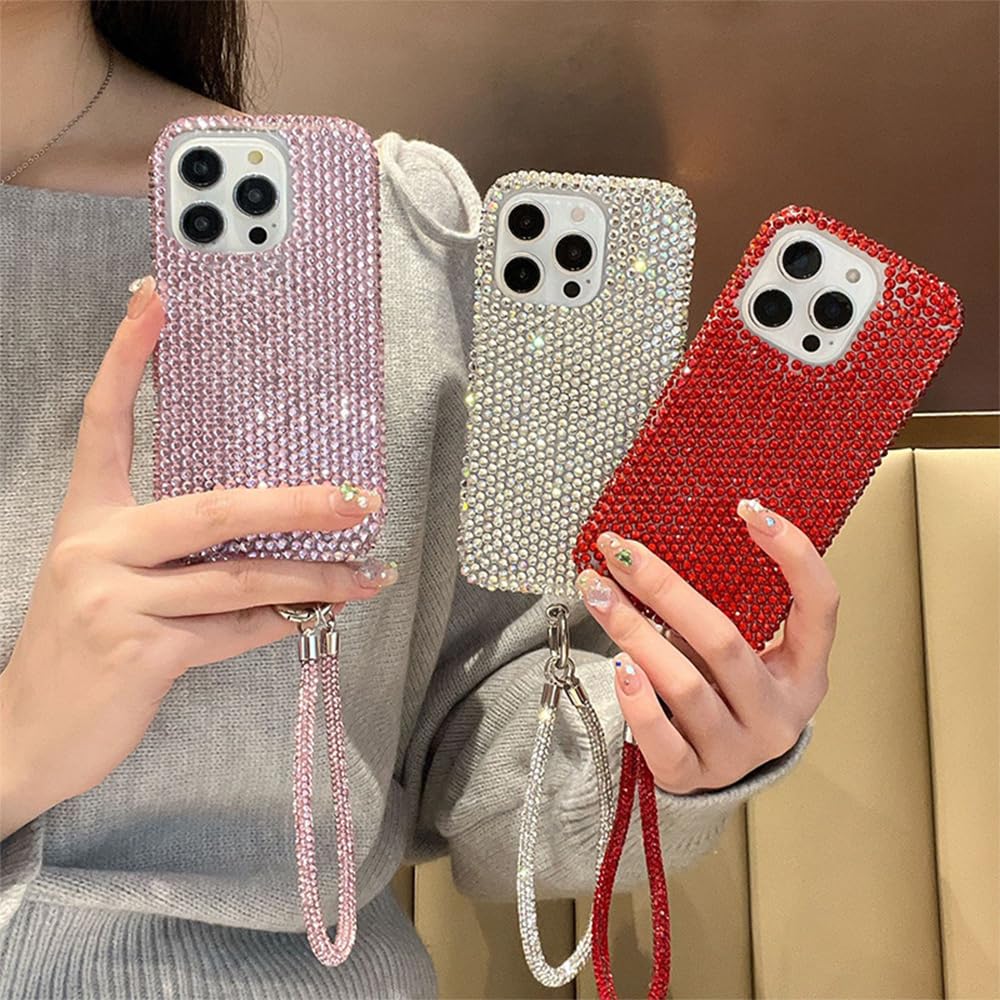 FIFTHAVE Etui ze smyczką na telefon komórkowy iPhone 13 Pro, błyszczące etui na telefon komórkowy do iPhone 13 Pro, z paskiem, diamentowe etui ochronne, ze sznurkiem ochronnym, luksusowe, błyszczące