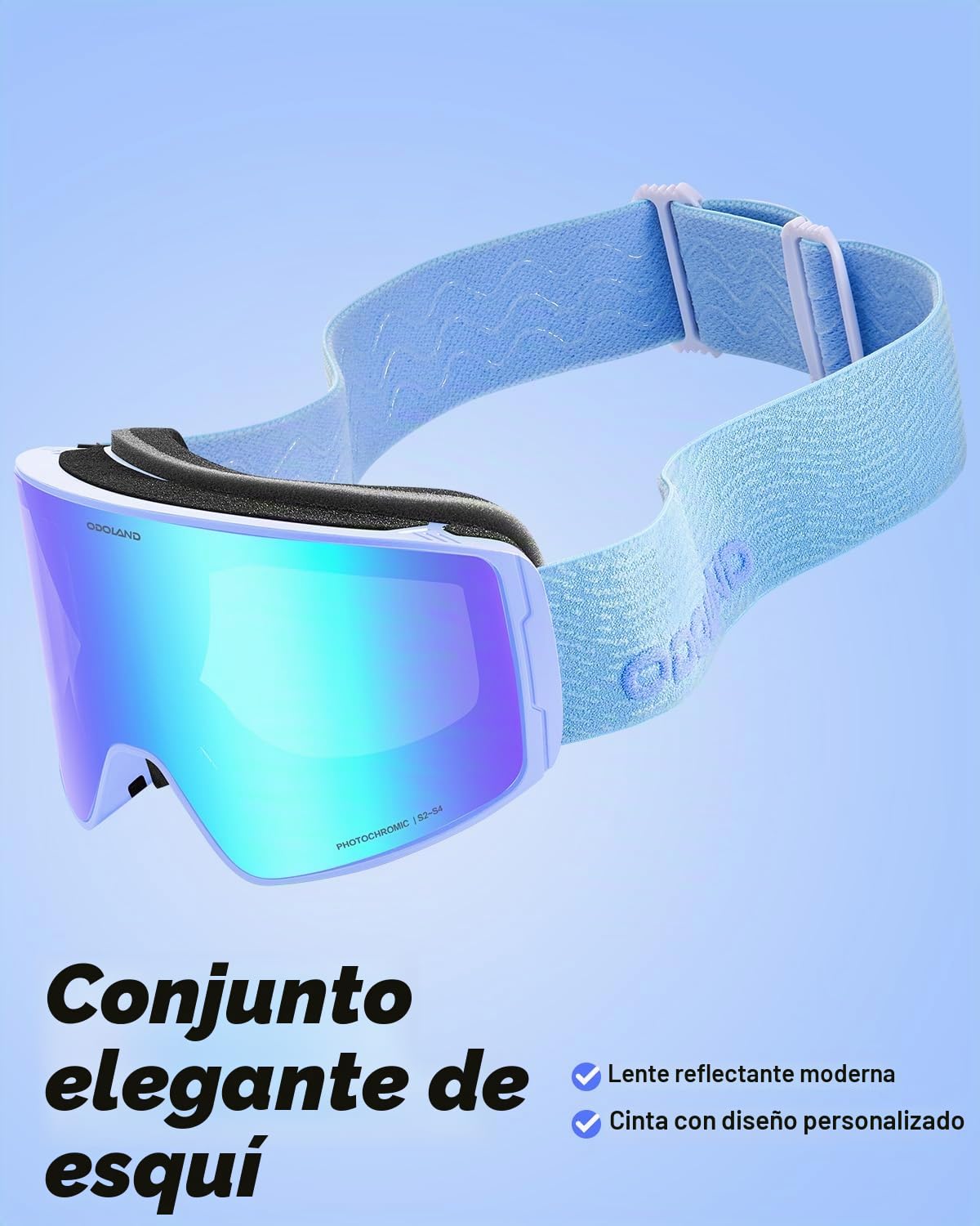 Odoland Gafas de Esquí Fotocromáticas para Días Soleados y Nublados Antiempañamiento Protección UV Gafas de Snowboard para Hombres Mujeres Adultos Jóvenes Esquí Snowboard
