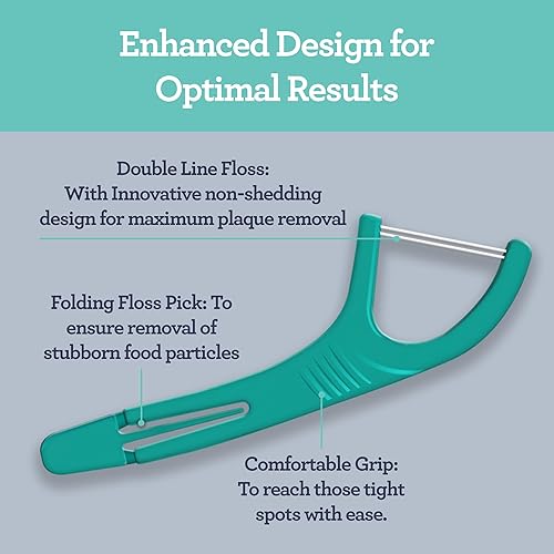 Miniatura 2 de GuruNanda Púas de hilo dental de doble línea (60 unidades)  Hilo dental de doble rosca con púa en ángulo para una eliminación eficaz de la placa
