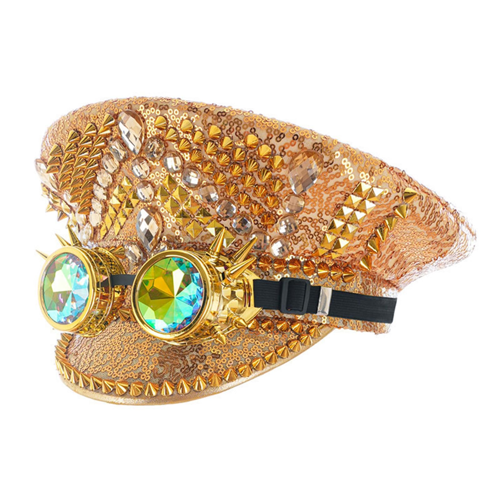 Chapeau style gothique punk de qualité supérieure avec diamants et rivets - 8