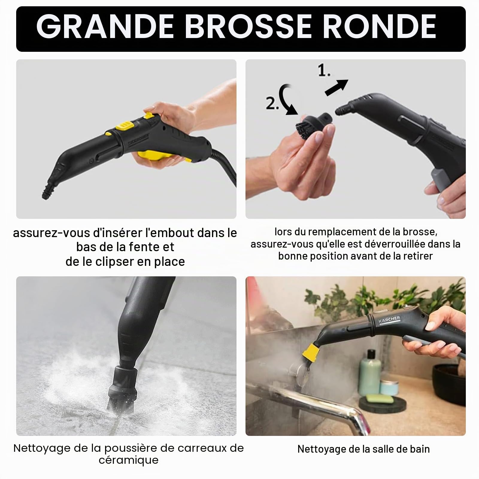 6 Pièces Accessoires De Nettoyeur Vapeur pour Kärcher SC1-SC5 CTK10 CTK20, Ensemble De Brosses Rondes pour Kärcher Nettoyeur Vapeur Accessoires, 4 Brosses Rondes, 1 Buse Et 1 Buse Allongée