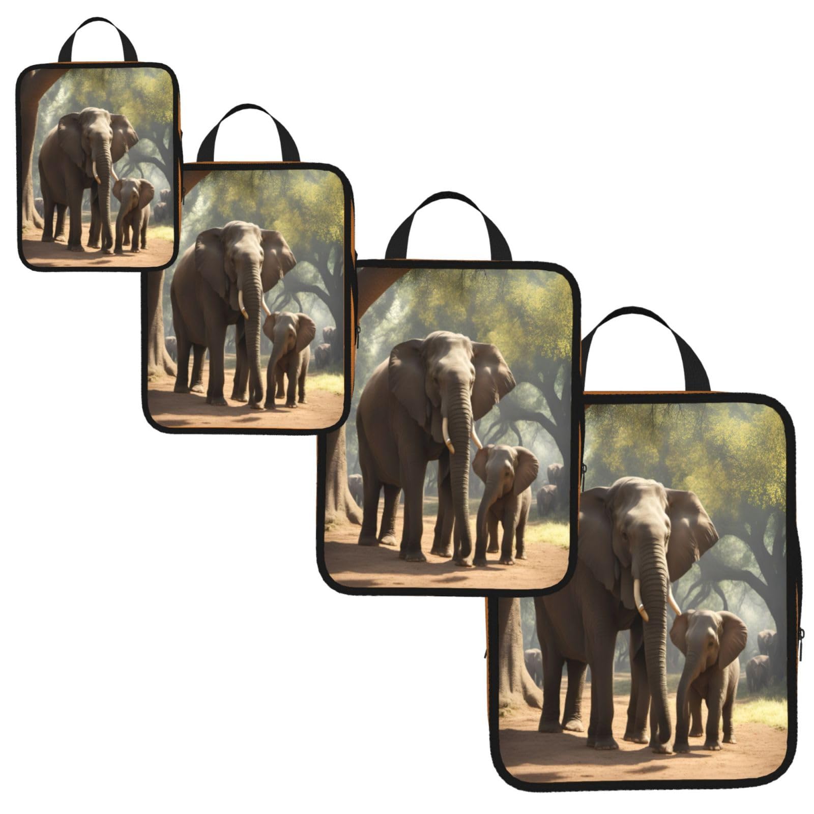 Elephant Print 4 Set Compression Packing Cubes for Suitcases,Expandable Storage Bags Organizers