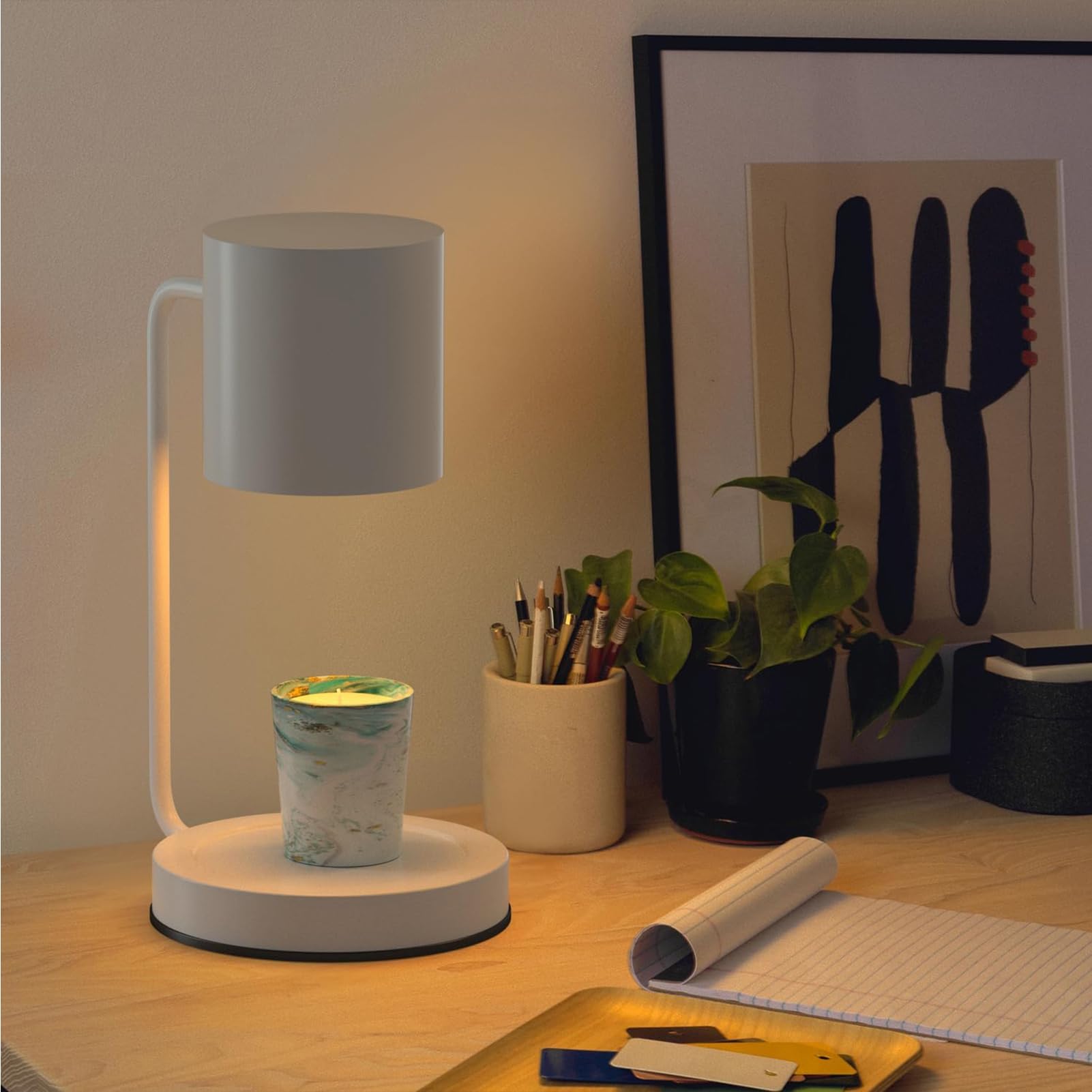Lampe Chauffante À Bougies, Lampe Chauffante À Bougies avec Minuterie Et Gradateur pour Spa Aromathérapie Home Office Chambre Nightlight,Blanc