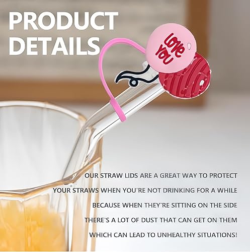 Miniatura 5 de 12 tapas de silicona reutilizables de grado alimenticio con temática del día de San Valentín, para popotes de 0.315 a 0.315 pulgadas