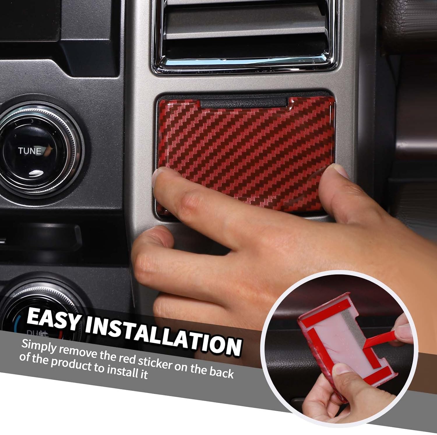 Jimen Fit for Ford F150 2015-2020, 2PCS 4WD Four Wheel Drive Switch Frame & Center Console Power Outlet Cover Trim (Red Carbon Fiber)