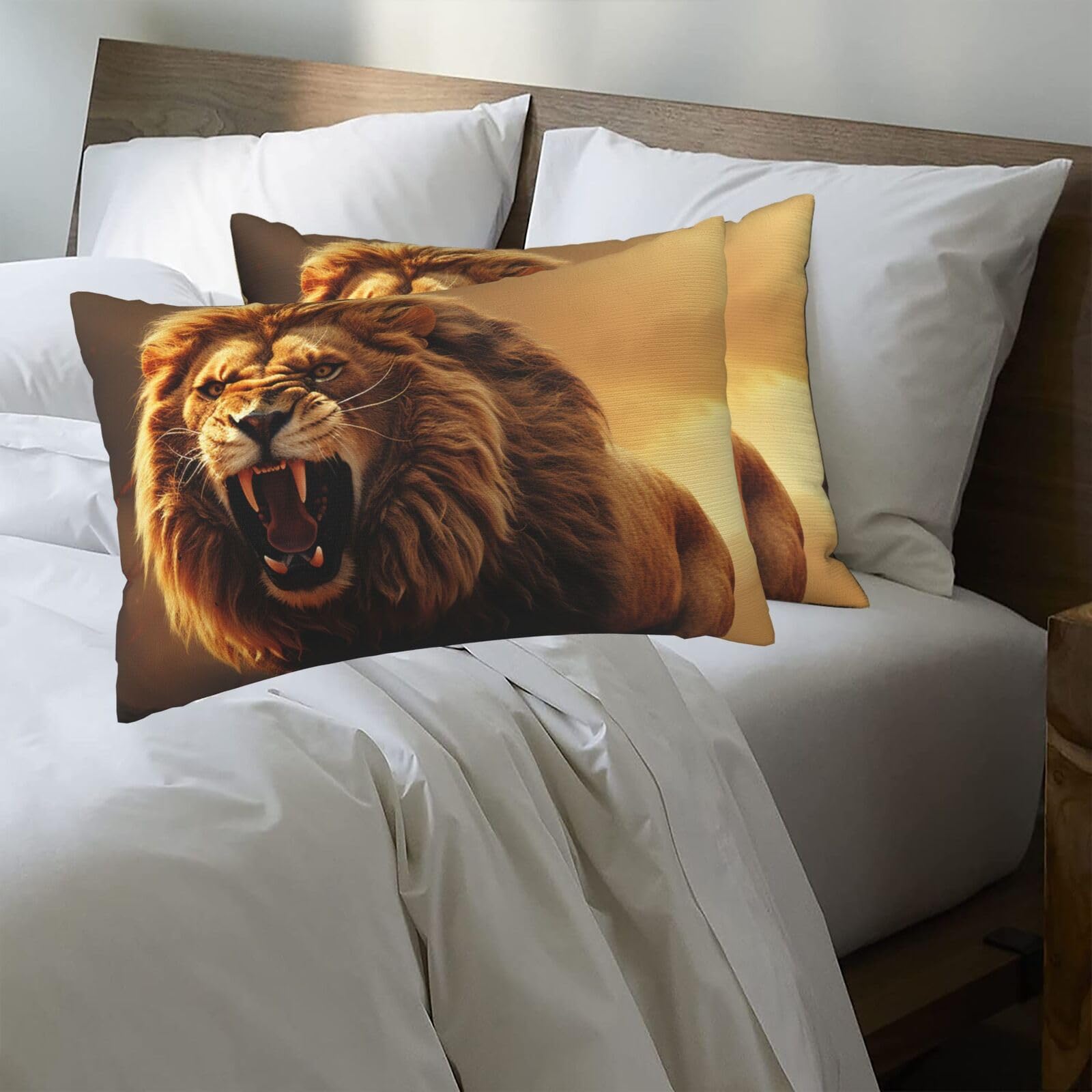 Angry Roaring Lion Standard Pillowcases 20x30in Sets of 2, Ultra Soft Microfiber Plush Pillow Cases Comfort Decorative Throw Pillow Cover with Hidden Zipper for Bedroom, Sofa, Couch