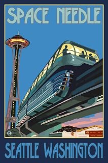 ART.COM Wall Art Print Space Needle and Monorail, Seattle, Washington by Lantern Press, 12" x 18"