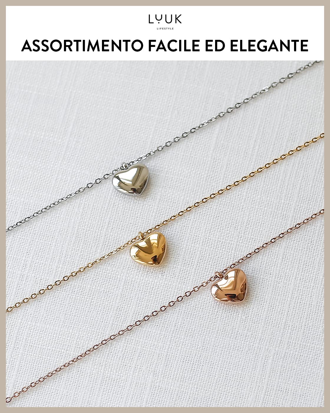 LUUK LIFESTYLE Collana con Ciondolo Diverso con carta HAPPINESS, 50cm | Ciondolo Diverso, Acciaio Inossidabile, Impermeabile, Ipoallergenico, Catena Regolabile, Idea Regali donna, Lei