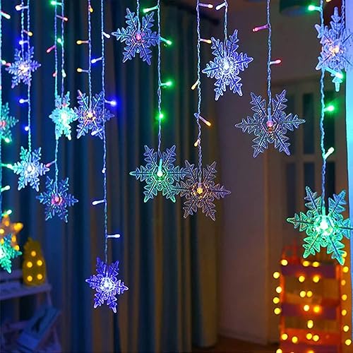 Miniatura 1 de Guirnalda de luces de copo de nieve de Navidad, 20 pies, 40 luces LED, funciona con pilas, impermeable, iluminación parpadeante, decoración interior