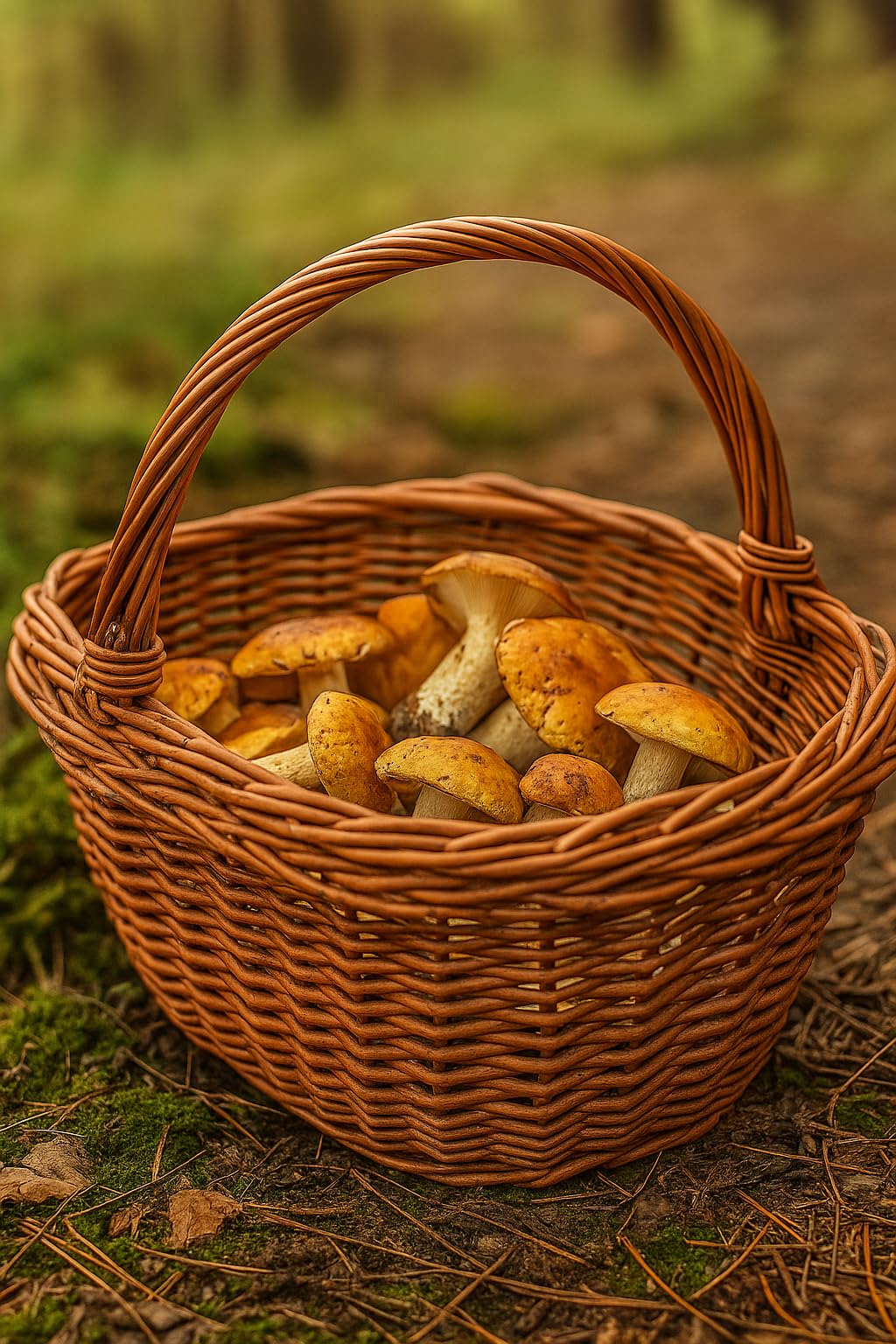 Grand Panier En Osier Vintage Avec Anse - Idéal Pour Les Courses, Champignons Ou Déco
