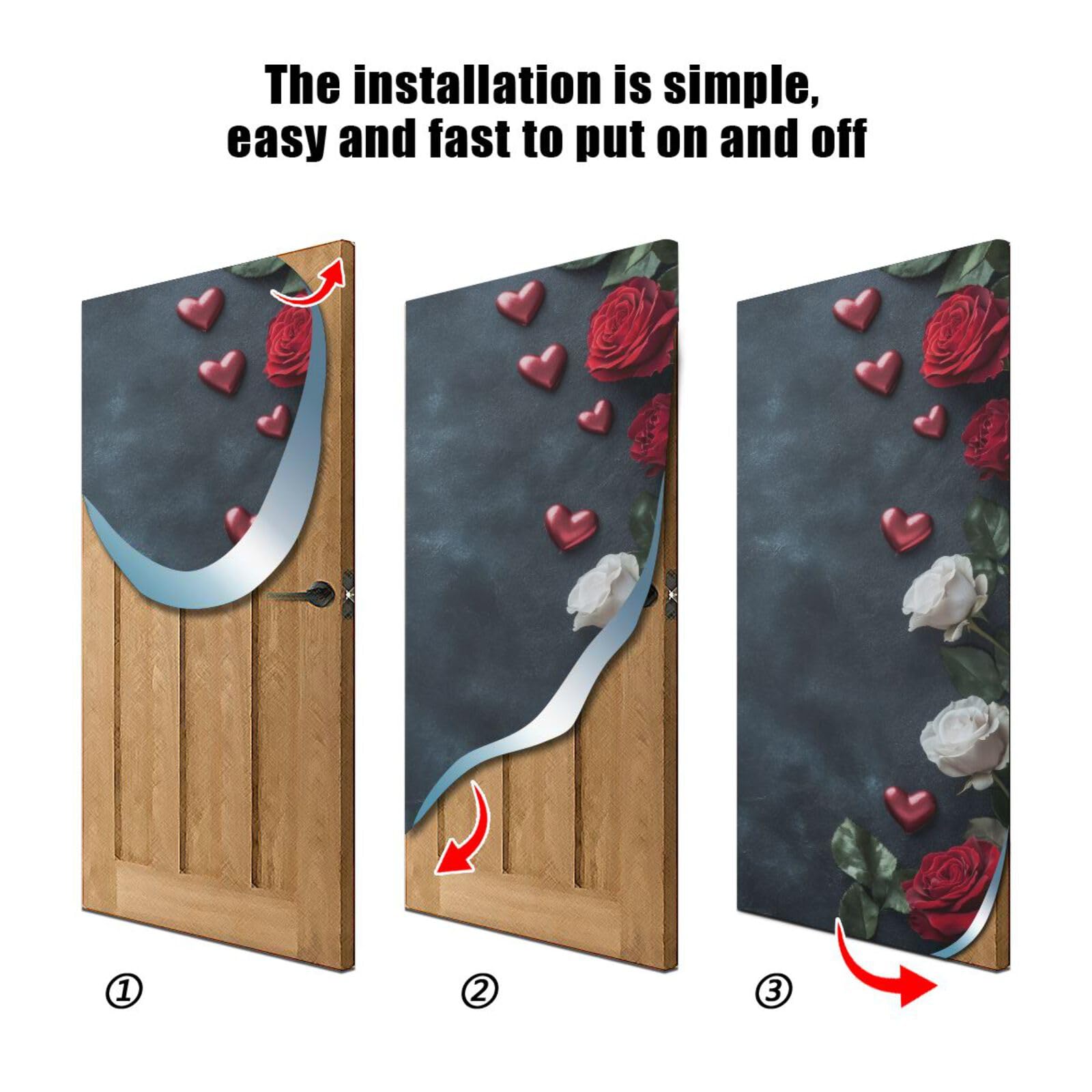 FLildon Valentine's Day Roses Door Cover Decoration, Party Accessory Porch Decor for Festive Ornament Room Door Covers 32 x 79 Inch