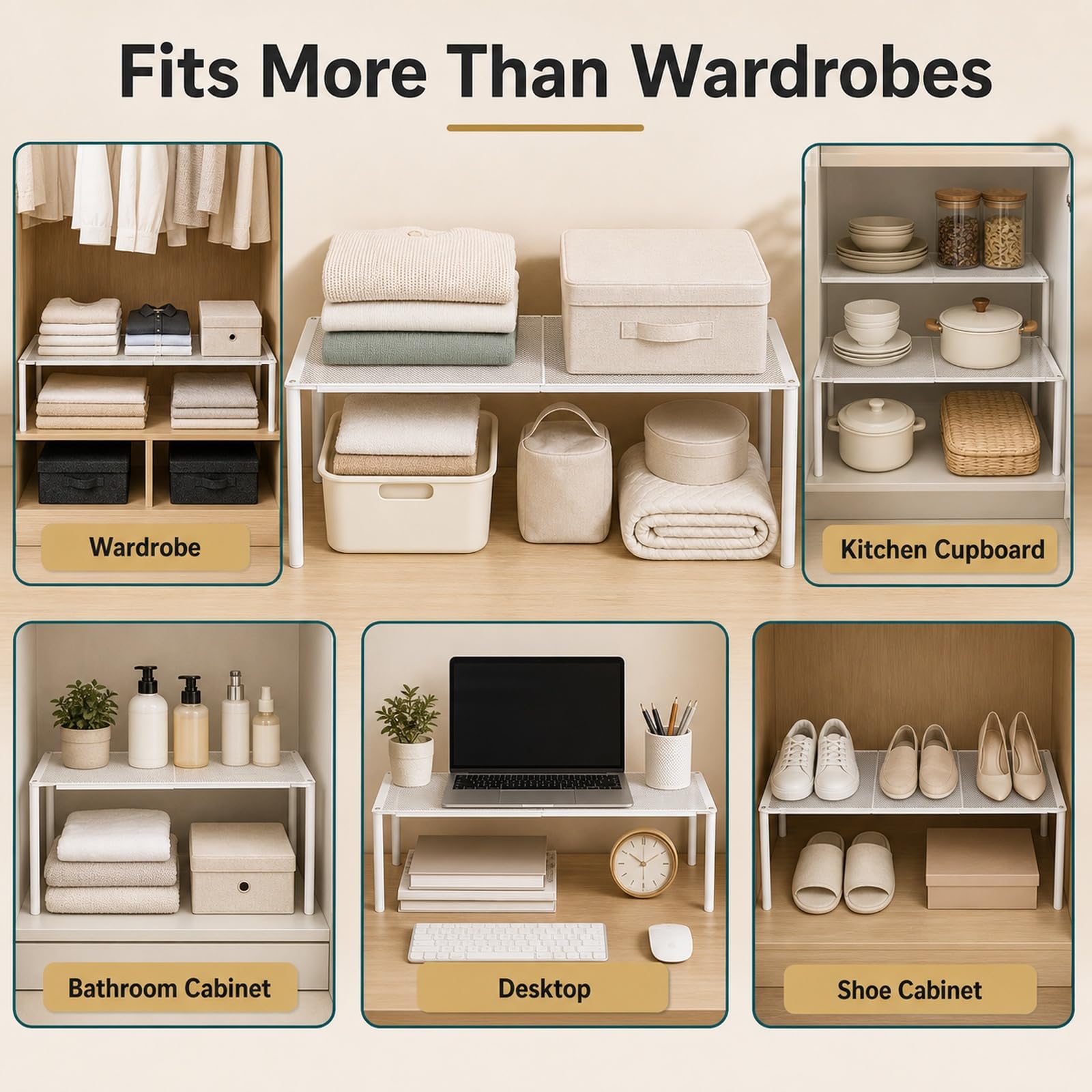 Erweiterbares Einlegeböden Schrank,Platzsparende Regal für Schrank innen,Verstellbares Teleskop-Regal für Schrank,Verstellbar Länge,für Schränke,Kleiderschrank,Schrank,Küche,Badezimmer
