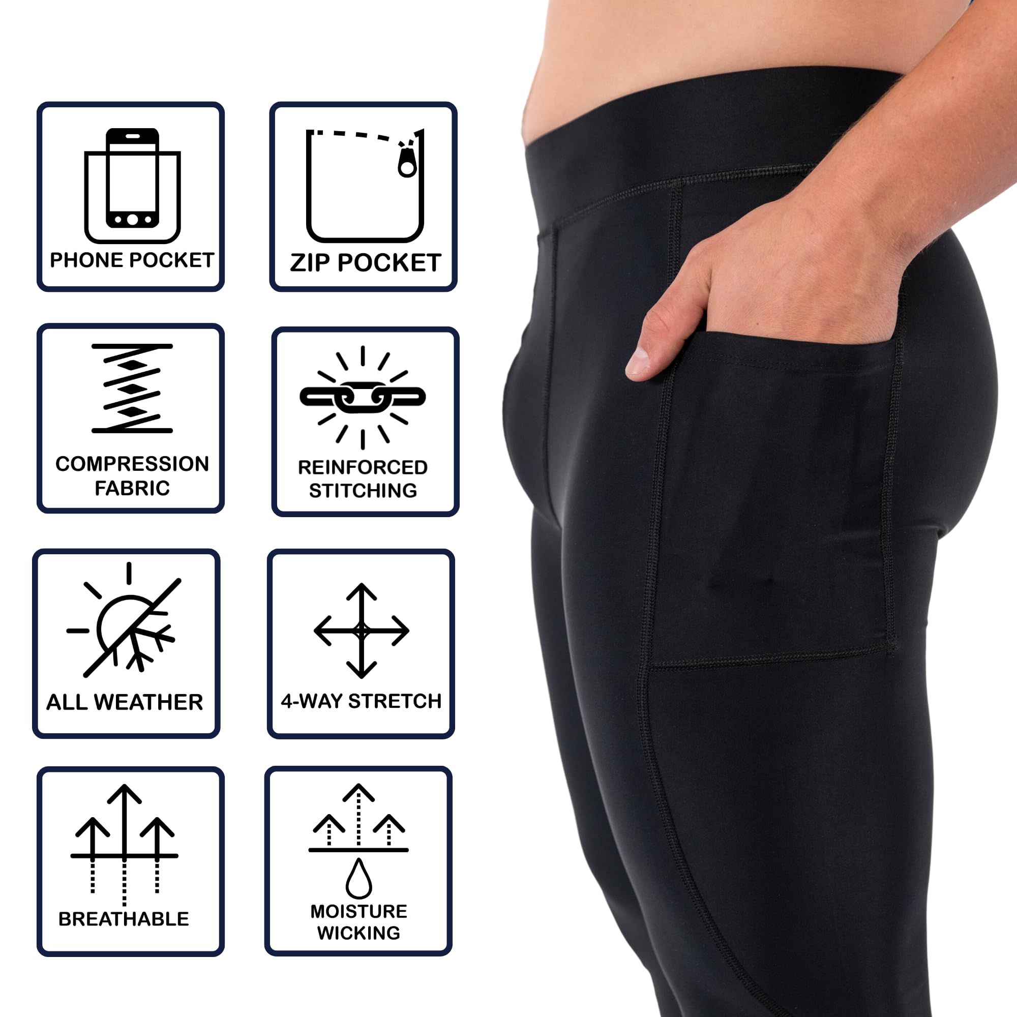 Kapow Meggings Herren Performance Leggings mit abnehmbarem Frontpolster - Sportliche Kompressionsleggings mit Taschen, ideal für Laufen, Fitness und Training