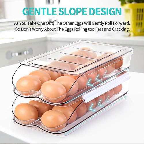 Miniatura 2 de RoskDeewat Soporte para huevos para refrigerador, contenedor automático de huevos para refrigerador, organizadores apilables para refrigerador y