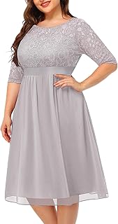 Plus Size Lace Chiffon Wedding Guest Dresses Women Cocktail Party Midi Dress - Buy now
