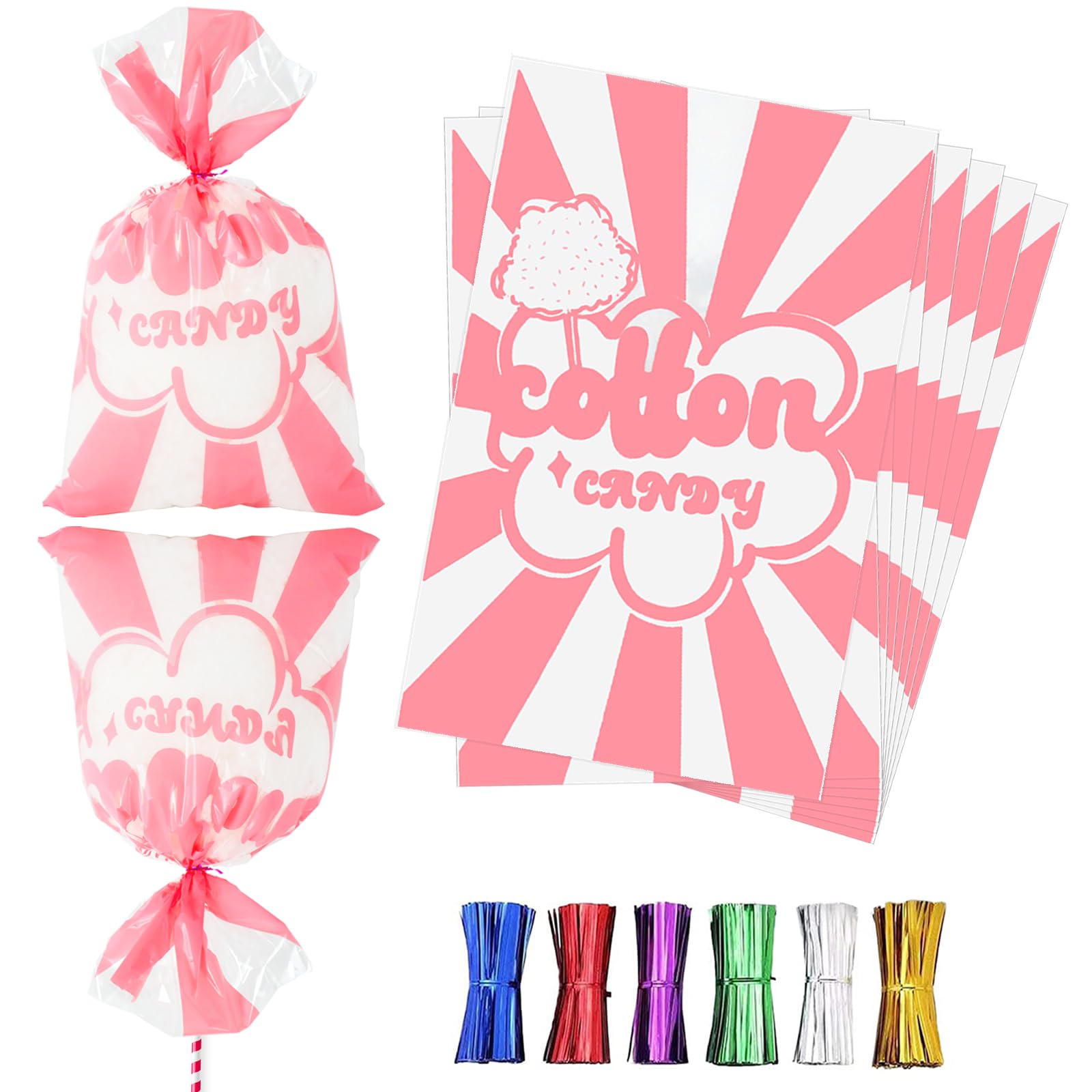 50 Pcs Cotton Candy Bags with Ties,11.5" x 18.5" Large Clear Cotton Candy Bags, Bulk Carnivals Candy Supplies for Carnivals, Circus, Candy Sticks, Concession Stands &amp; Birthday Events