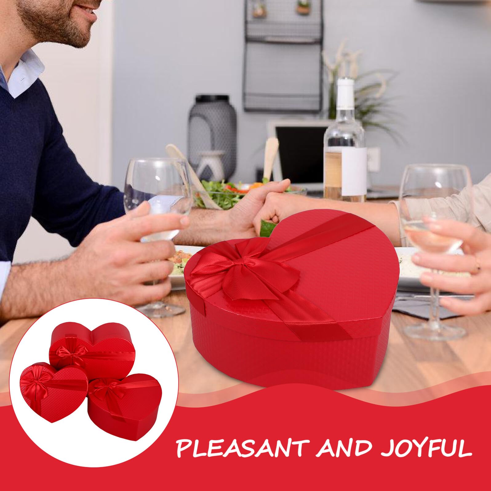 HOLIDYOYO Herzförmige Geschenkbox 3 Stück aus Langlebigem Papier Zarte Dekorative Verpackung für Blumen und Geschenke zu Valentinstag Hochzeit Muttertag