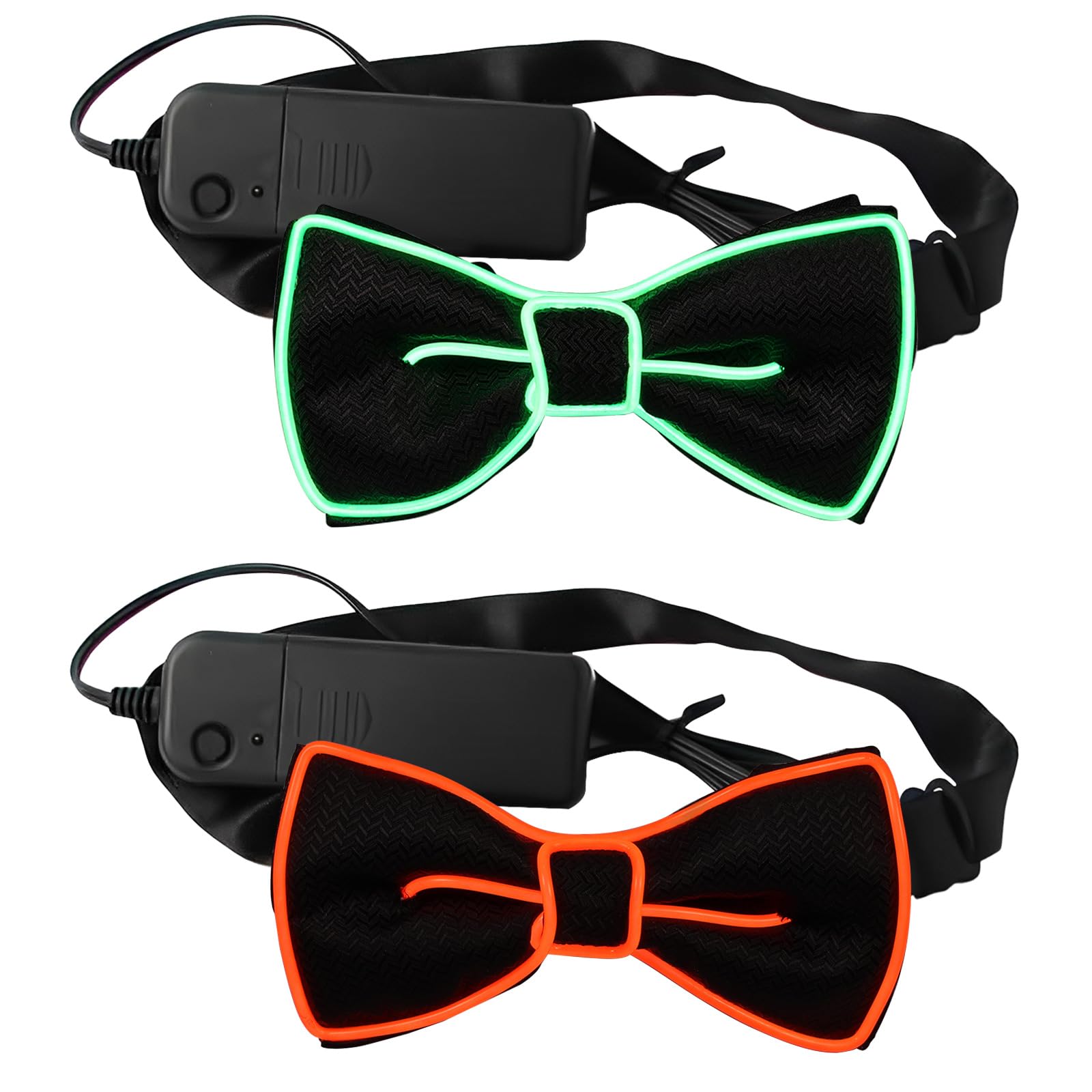 Nihuifdpy Men's Green Red 2Pcs Light Up Neckties/Bow Ties/Suspenders, 3 Flash Modes Wo Led Luminous Tie Bowties Suspenders, Adjustable Illuminated Costume Accessory For Parties, Bars, Halloween, School, Prom Show