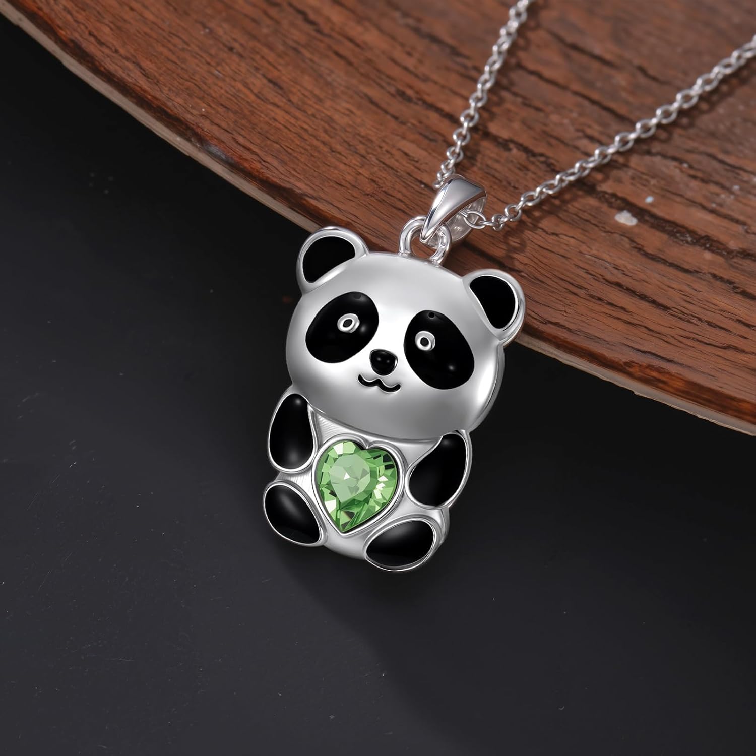 Panda Necklace for Women Cute Panda Animal Necklace with Heart Green Crystal Sterling Silver Jewelry Gifts - Image 3