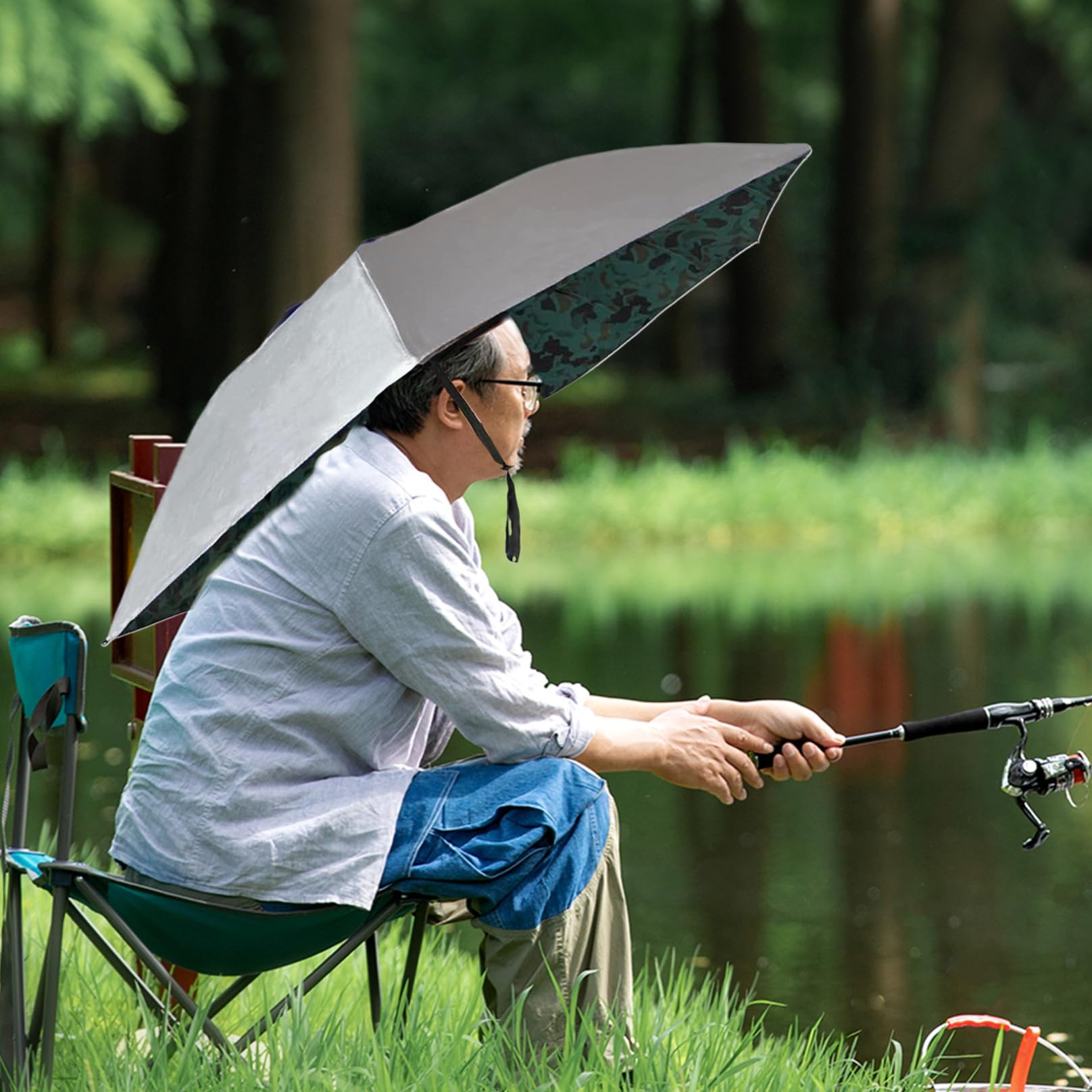 Dachhut faltbare Hände kostenlos UV-Schutz Kopf Regenschirm Hut für Männer, Frauen Regenschutz verstellbare Größe im Freien 3-fache Kappenschirm zum Angeln, Camping, Gartenarbeit, Kopfschirmhut