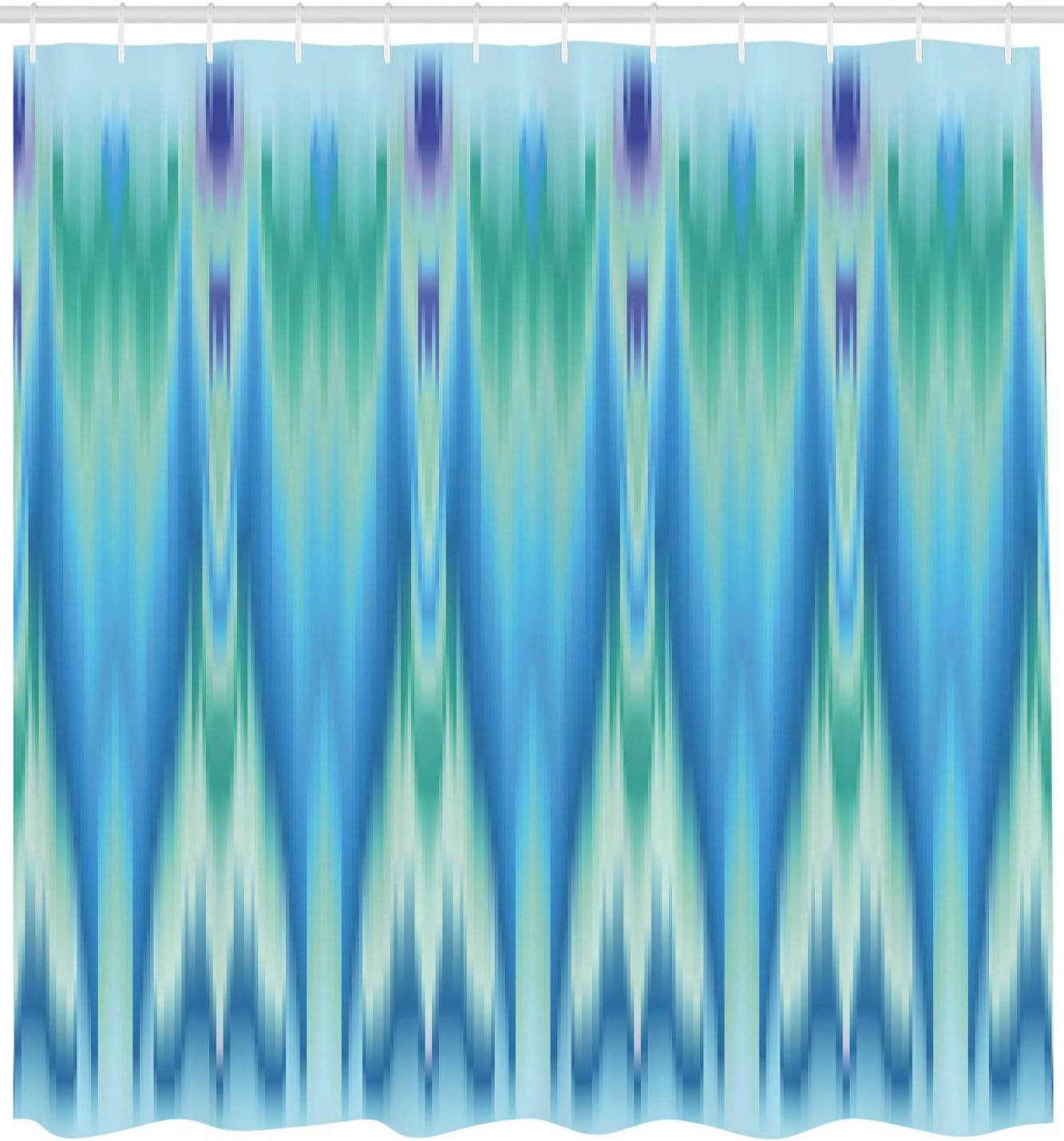 Ambesonne Teal Shower Curtain, Colorful Design Pattern Ikat Style Tie Illustration Vertical Geometric Lines, Cloth Fabric Bathroom Decor Set with Hooks, 69" W x 70" L, Green Blue