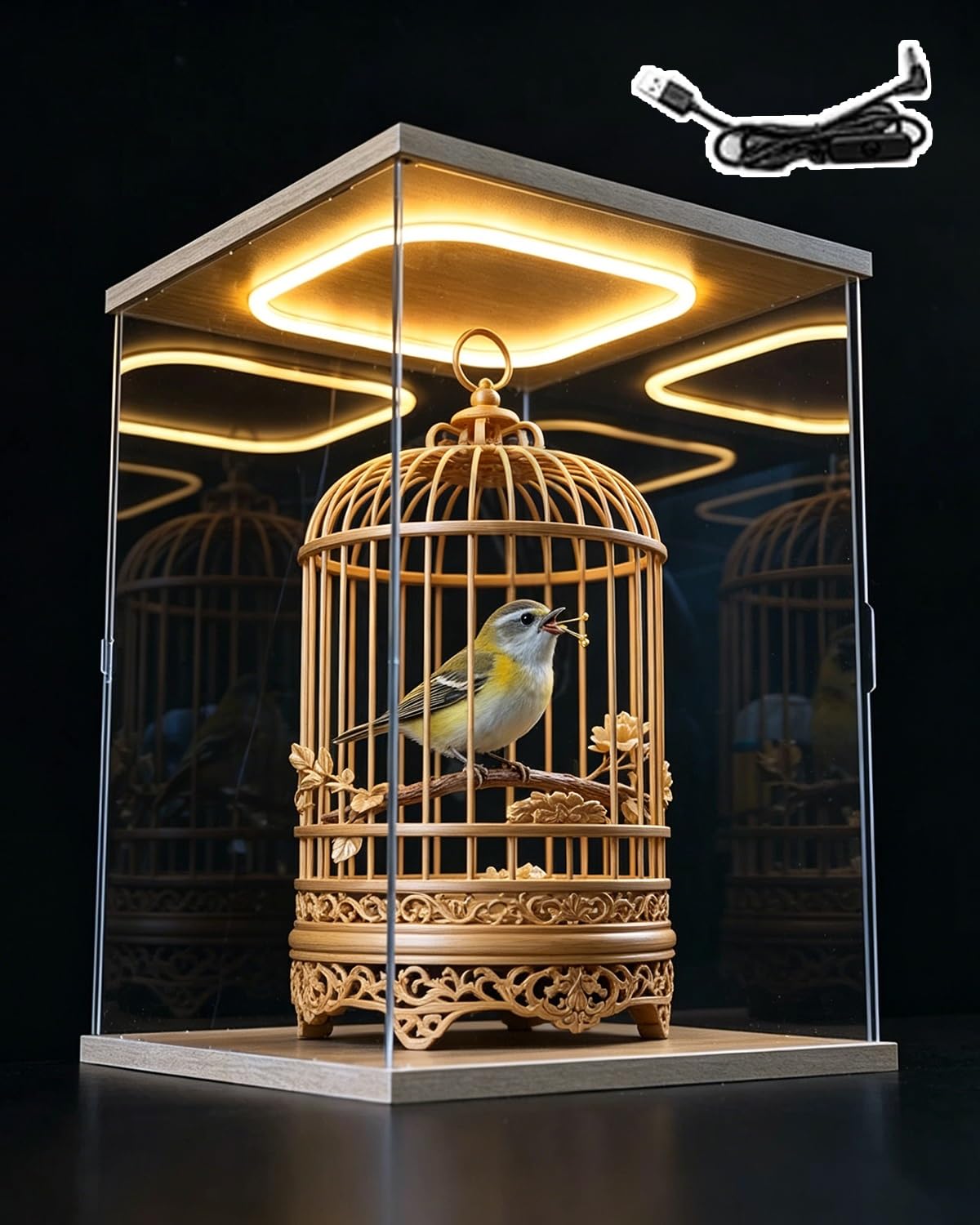 Elitix Lxwxh Visible Acrylic Ornament Storage Box With Led And Wire, Jewelry Display Boxes For Vendors Selling, 10 20 30 40 50 60 Cm Hobby Showcase(20X20x20cm(8X8x8in))