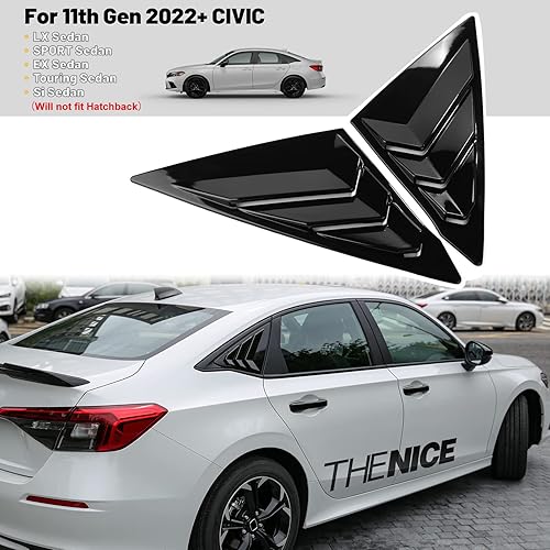 Miniatura 2 de Thenice Persianas triangulares para ventana lateral trasera Civic de 11 generación, estilo carreras, para Honda Civic Sedan 2022, 2023, 2024, color