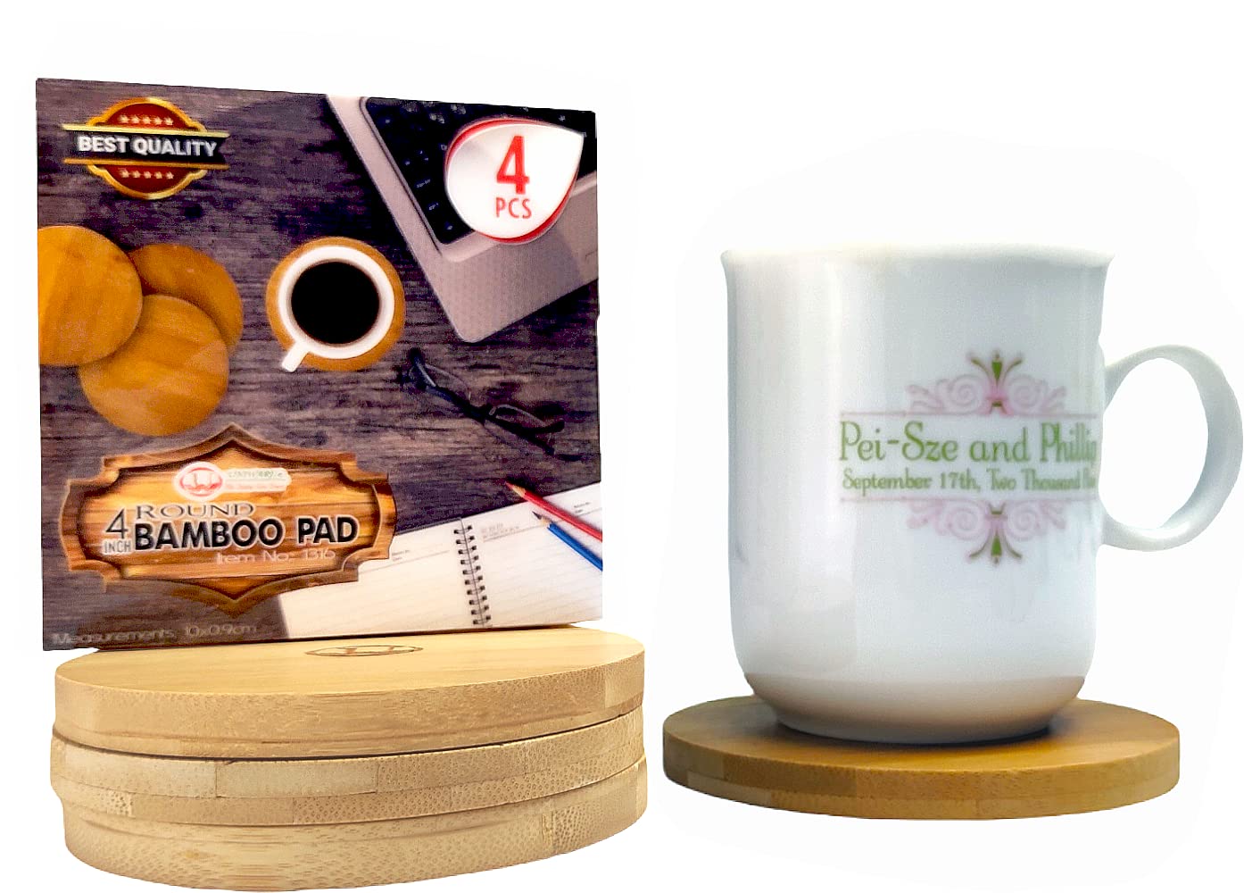 100% Natural Bamboo Trivet Mat Set, Kitchen Wood Hot Pads Trivet, Heat Resistant Pads for Dishes/Pot/Bowl/Teapot, Non-Slip Durable (Pack of 4) (4 pc 4