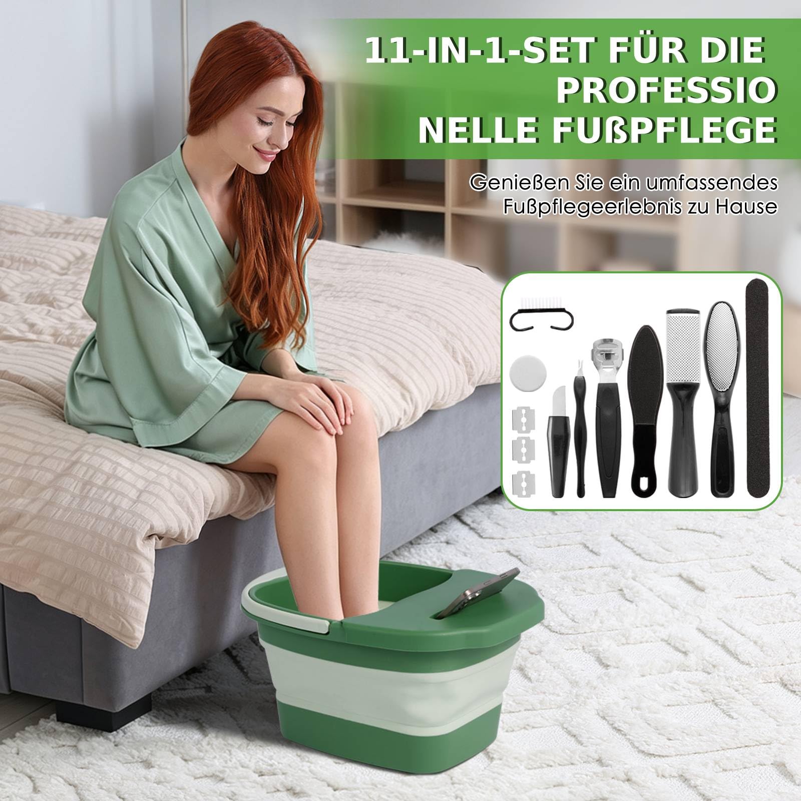 Składana wanna do stóp z funkcją masażu, wielofunkcyjna wanna do stóp 10 w 1, pilnik do stóp i zestaw do usuwania zrogowaciałego naskórka, pedicure, relaks i łagodzenie zmęczenia