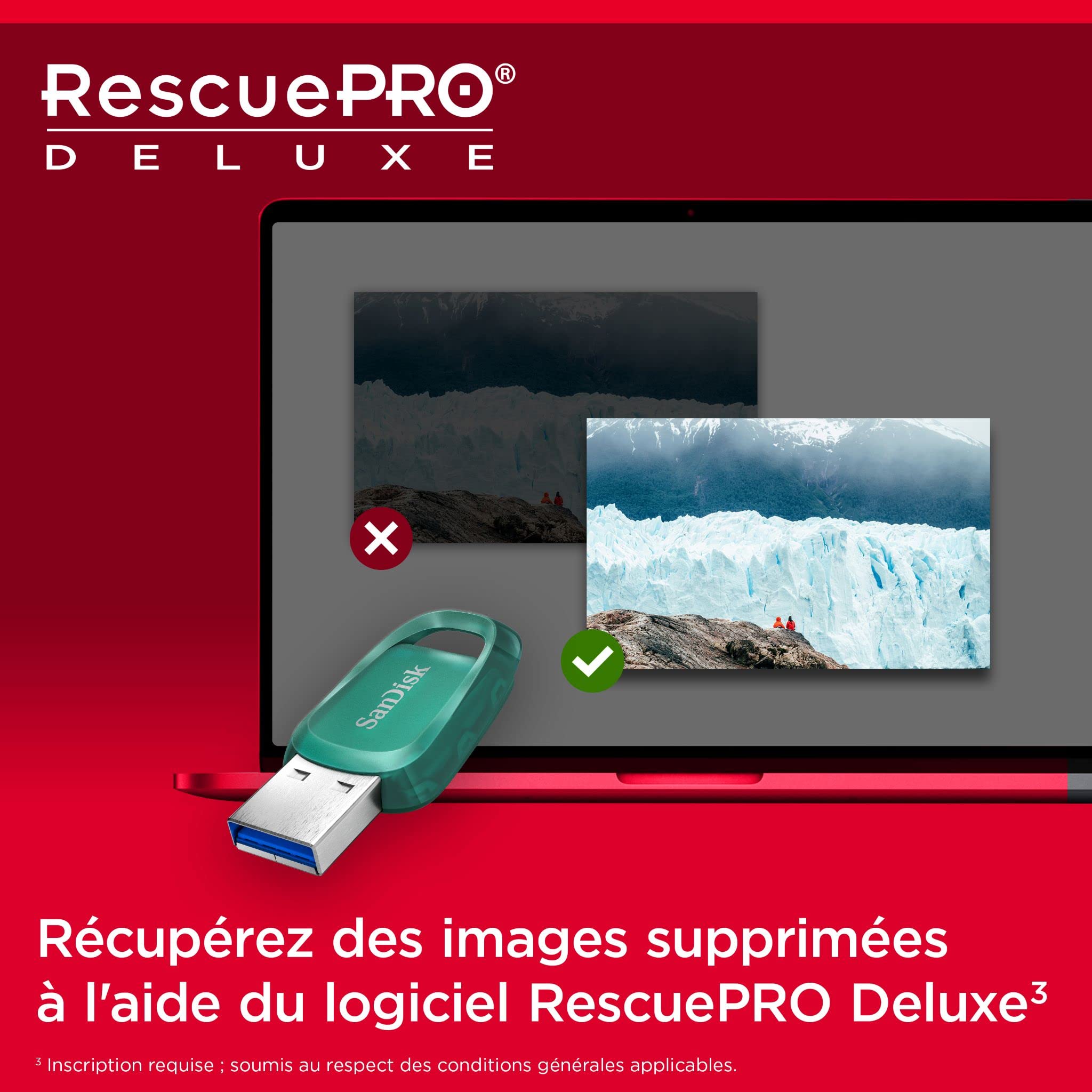 SanDisk Ultra Eco 512 Go clé USB 3.2 avec vitesse de lecture allant jusqu’à 100 Mo/s. Une clé USB fabriquée avec plus de 70 % de plastique recyclé