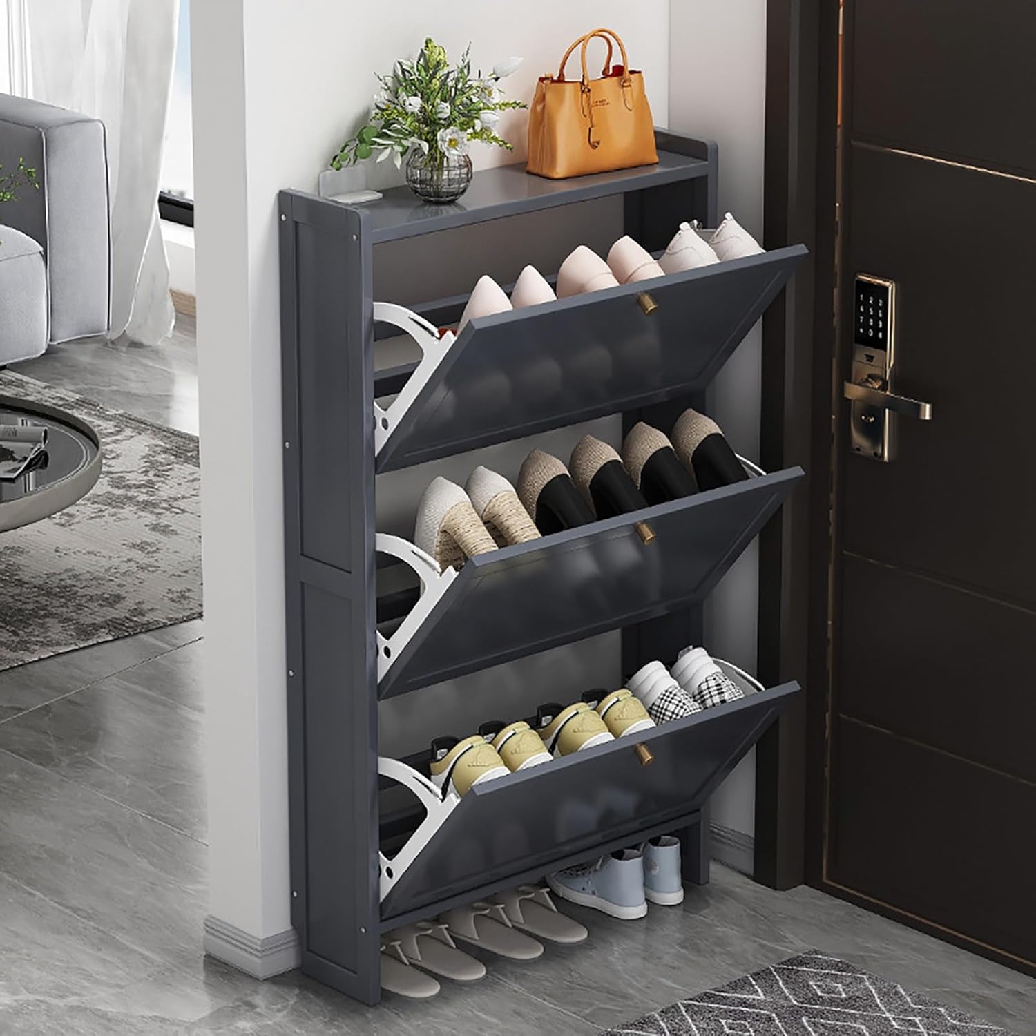 WOLWES Mueble Zapatero Estrecho Armario Zapatero Mueble Zapatero Recibidor, Pasillo, Dormitorio