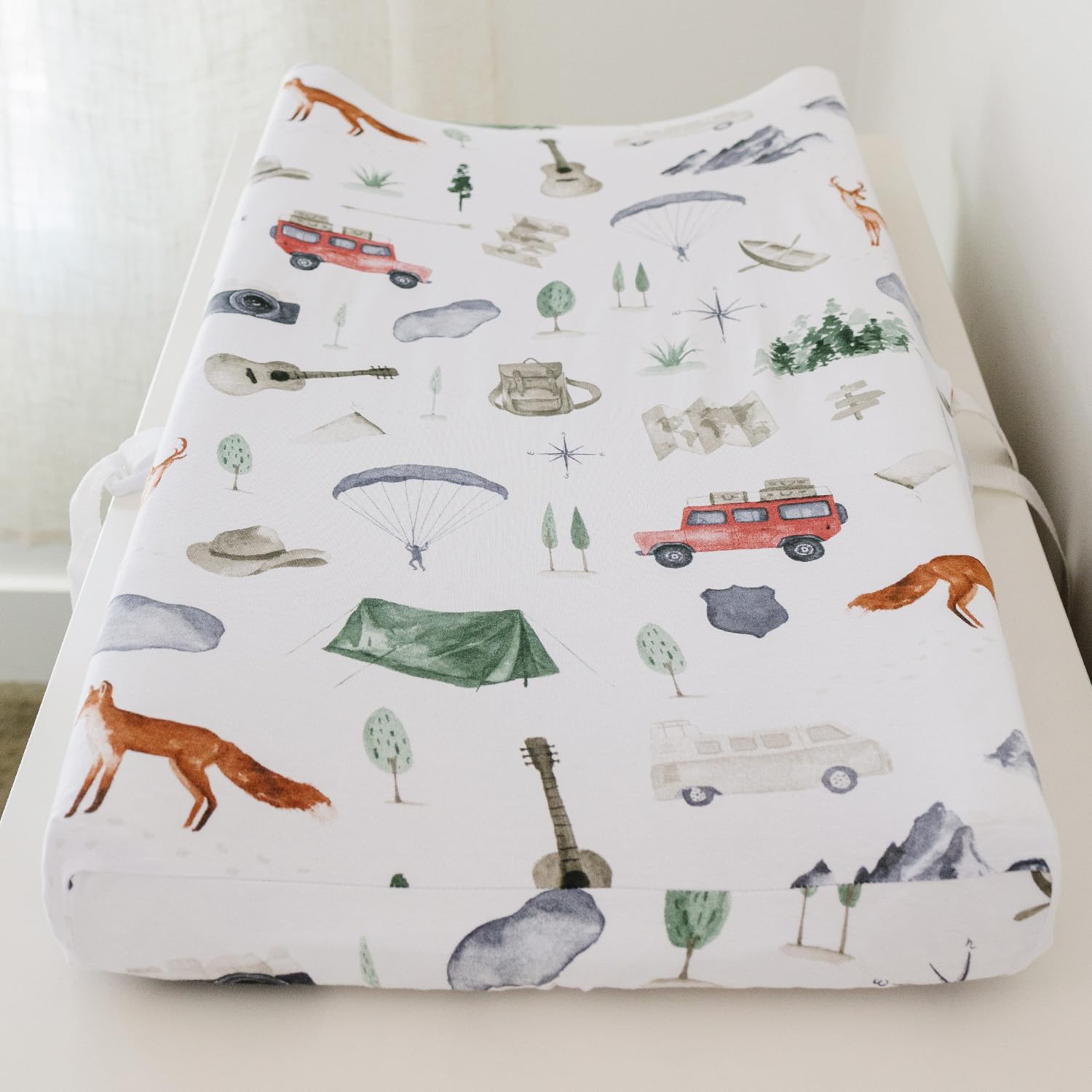 Pobibaby - 2 Pack Premium Changing Pad Cover - Ultra-Soft Cotton Blend, Stylish Woodland Pattern, Safe and Snug for Baby (Explore)