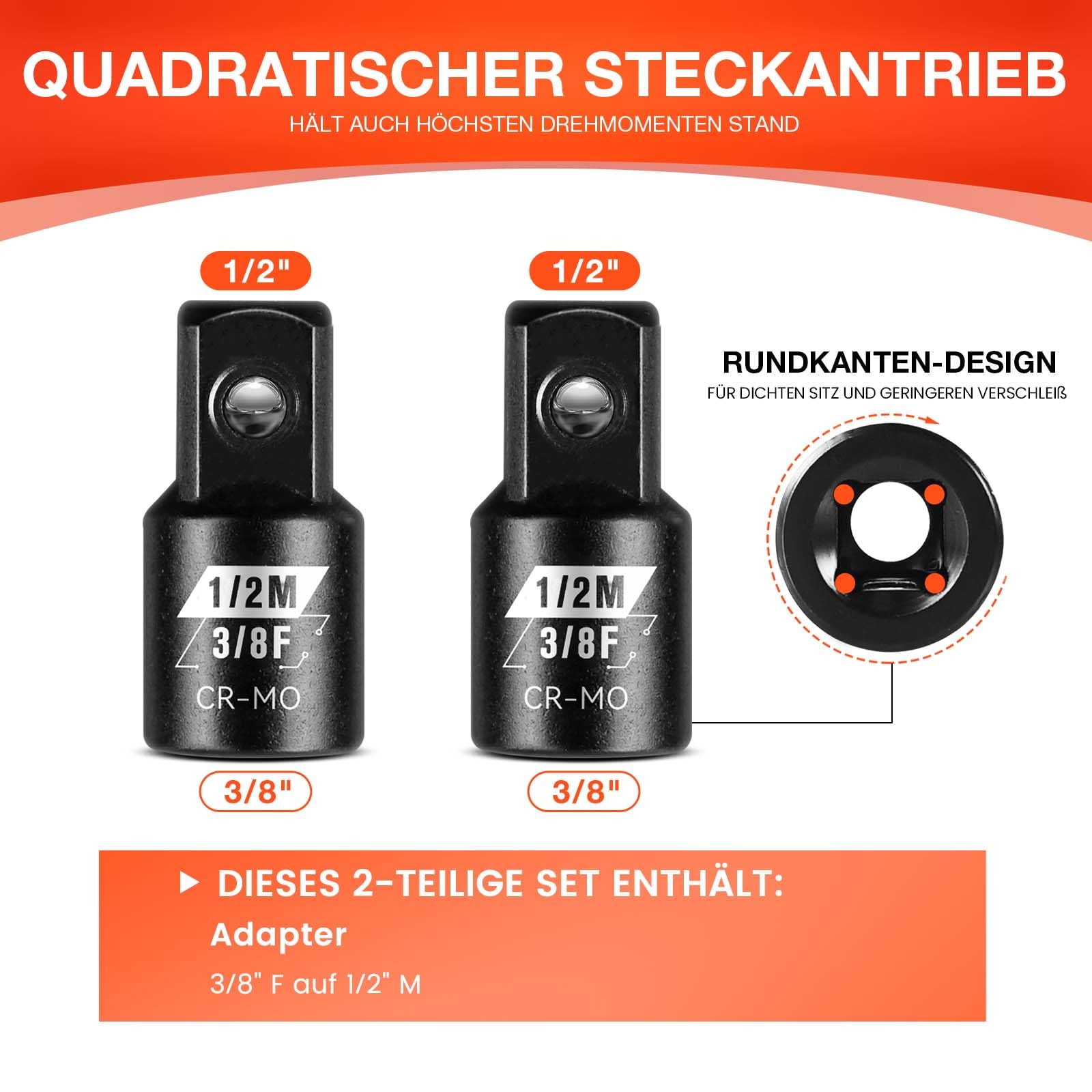 Stecknuss-Adapter-Set – 1/2 Auf 3/8 Zoll & 3/8 Auf 1/4 Zoll – Aus Chrom-Molybdän-Stahl Für Schlagschrauber & Bohrer