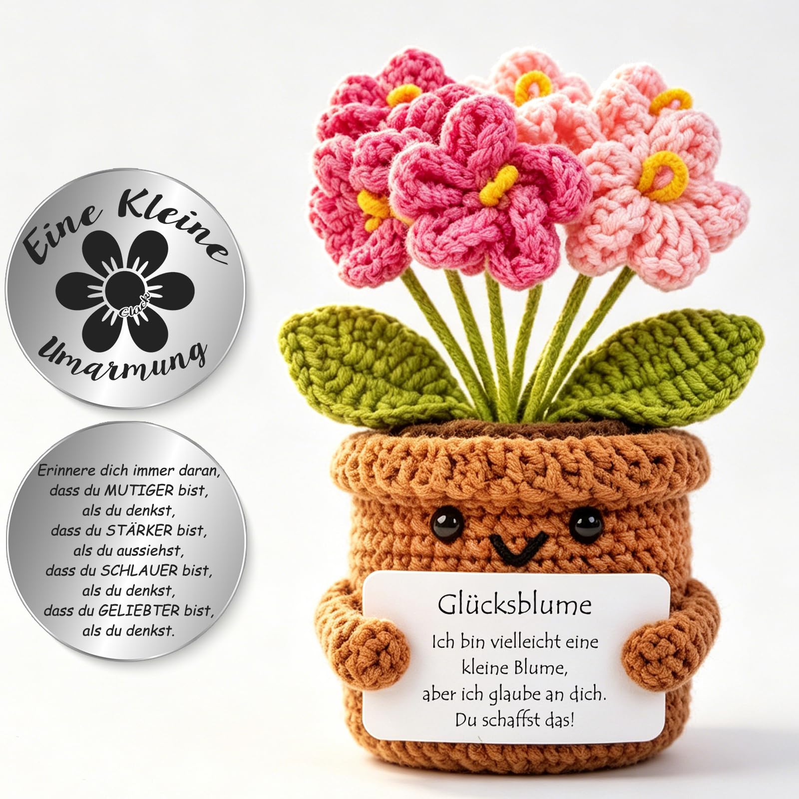 Tixlux Pocket Hug Positive Pflanze, Kreative Strickwolle Pflanze Puppe und Kleine Umarmung Glücksbringer, Mutmacher Geschenk, Gute Besserung Geschenk, Einschulung Geschenk
