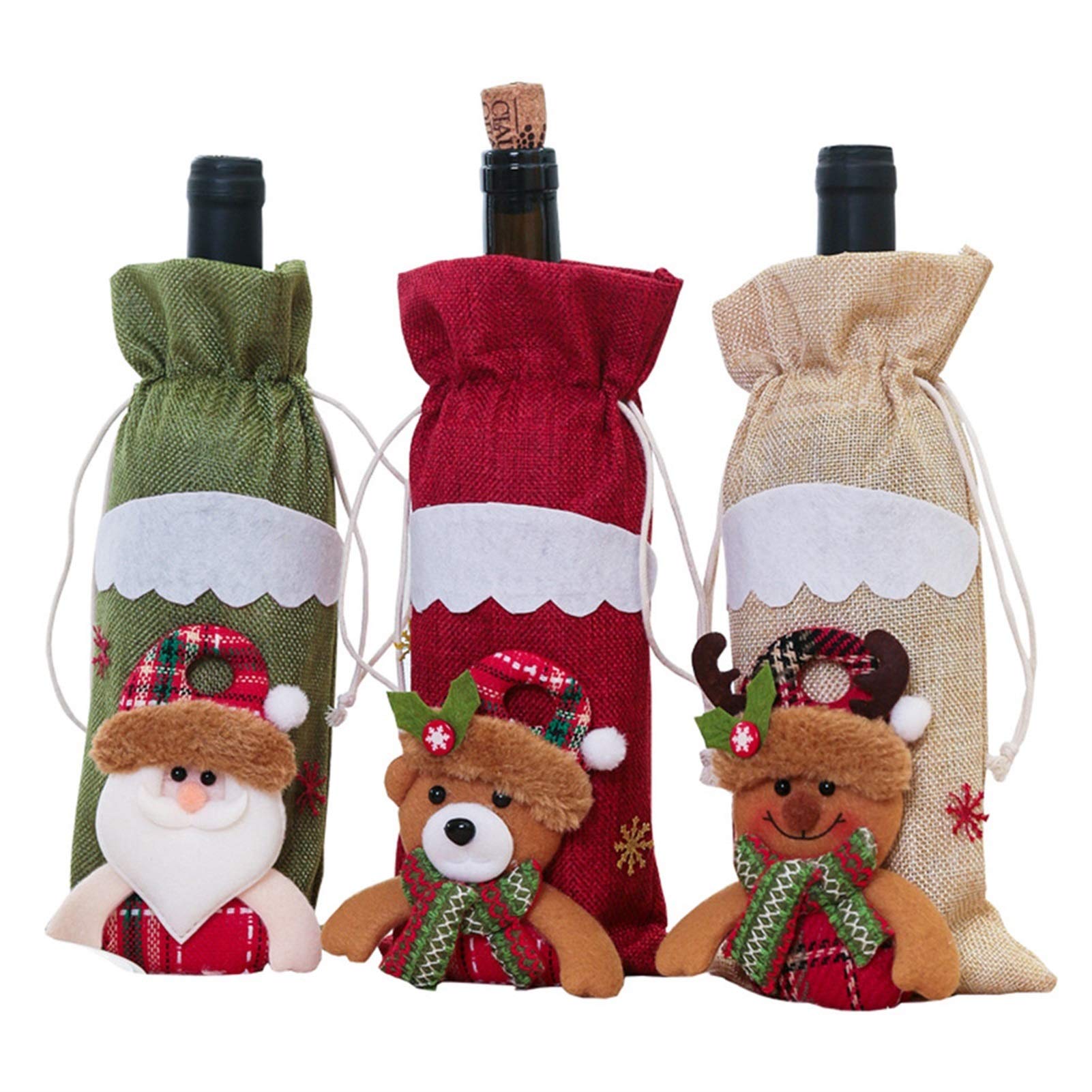 Xmas Decorations Christmas Wine Bottle Cover Dinner Party Table Decors Santa Claus Snowman Gifts Party Supplies For Home 3pcs 1KAIEUE-11-30-H