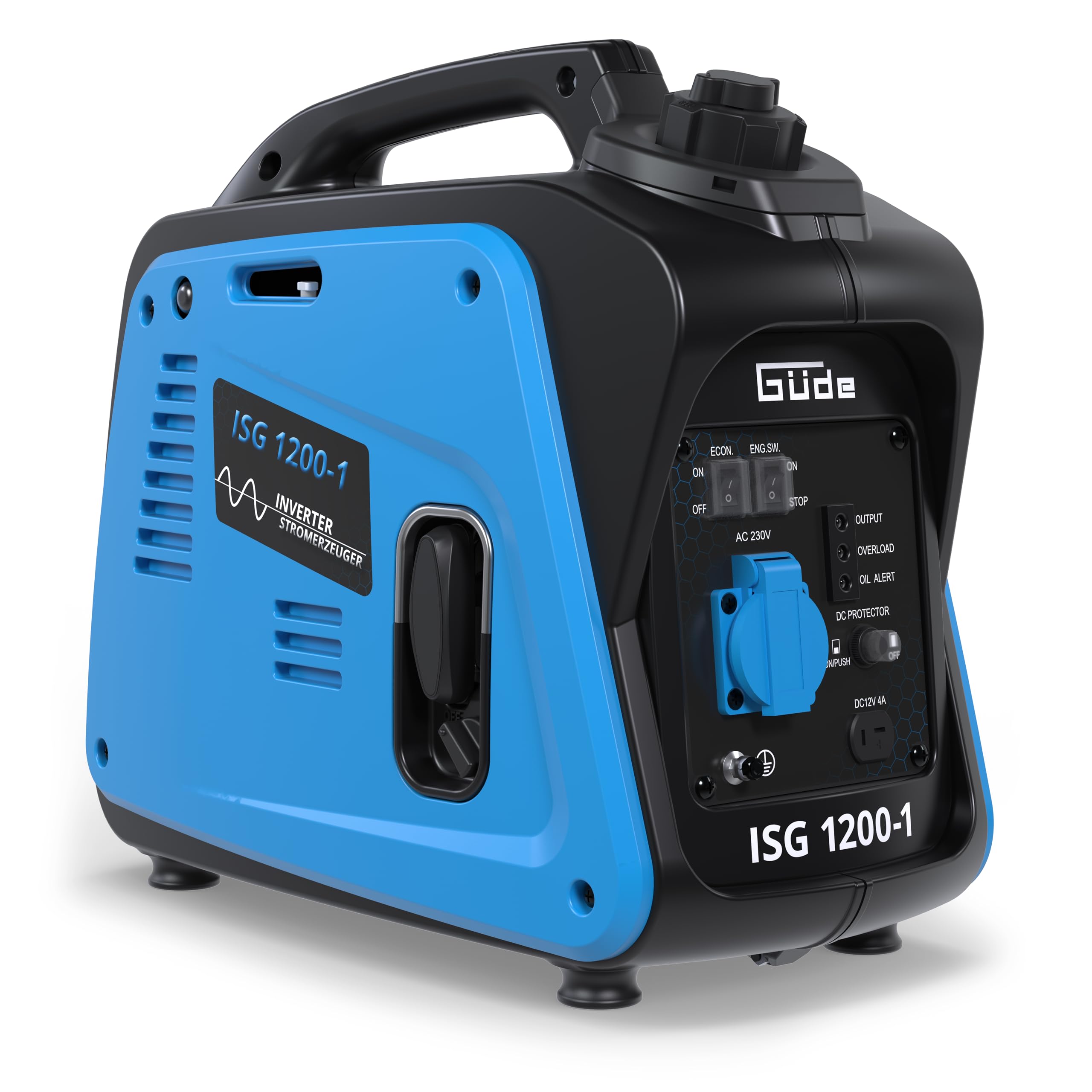 Güde Inverter Stromerzeuger ISG 1200-1 (4-Takt Motor, Benzin, 1,3/1,8 (kW/PS), 1x 230V, max. 1200W, Laufzeit bis 6,5 h, Tank 2,8 l, Überlastungsschutz, ECO-Modus, Gewicht 12,9 kg, TEST GUT - SEHR GUT)