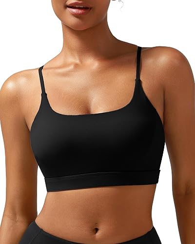 RUNNING GIRL Y-Back Sports Bras for Women, Medium Impact Wirefree Padded Bra Workout Crop Top Longline Sports Bra Push up - Small - Black