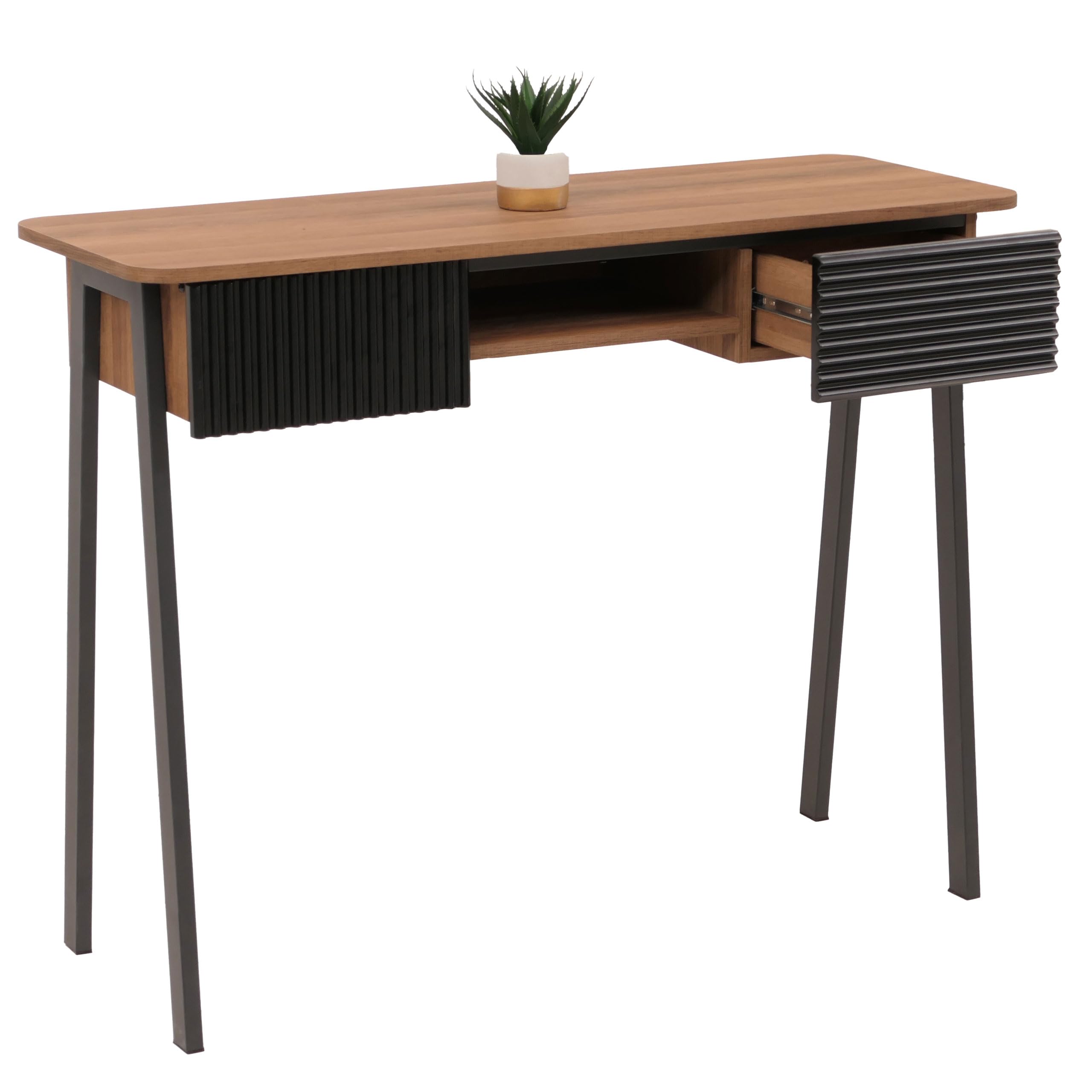 Stolik konsolowy HWC-O40, stolik pod telefon, stolik pomocniczy, półka MDV, melamina, metal, 88 x 110 x 40 cm, kolor naturalny