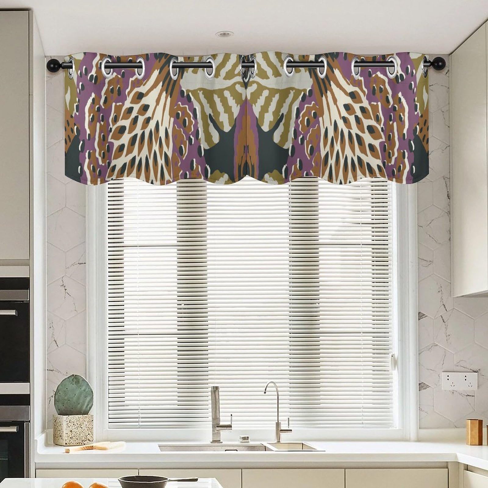Rideaux courts exotiques de cuisine et salle de bain vert et blanc 132 x 45,7 cm de chambre