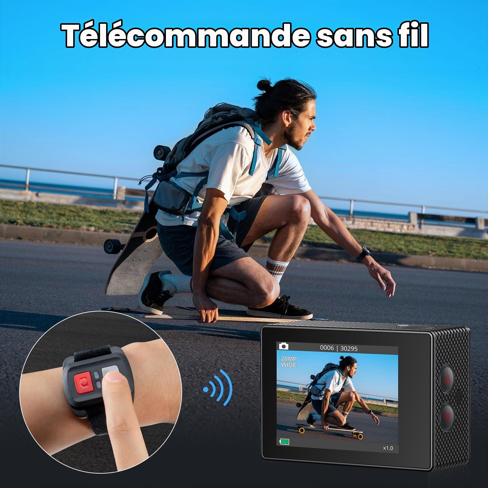 AKASO EK7000 Caméra de Sport 4K, caméra sous-Marine WiFi 20 MP, étanche à 30 m, Compatible avec Microphone Externe, télécommande, 2 Piles 1050 mAh, Multiples Accessoires pour Casque de vélo