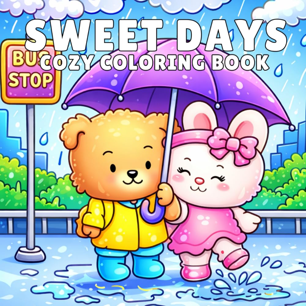 SWEET DAYS: Coloring Book for Adults and Teens Featuring Cute Cozy Characters, Fun Objects, and Easy Simple Designs for Relaxation and Stress Relief