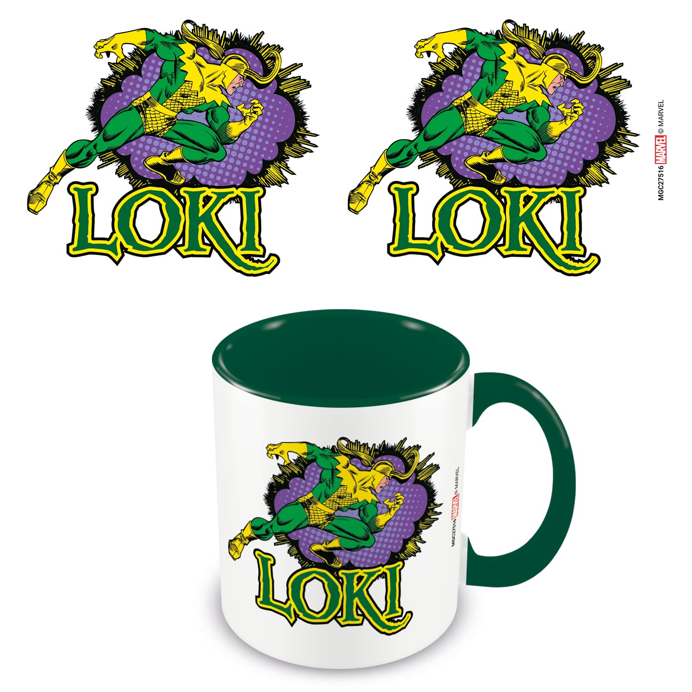 Pyramid International Marvel Loki Mug in Presentation Gift Box (Comic Design) 11oz Ceramic Coffee Mug, Green Mugs for Women and Men - Official Merchandise
