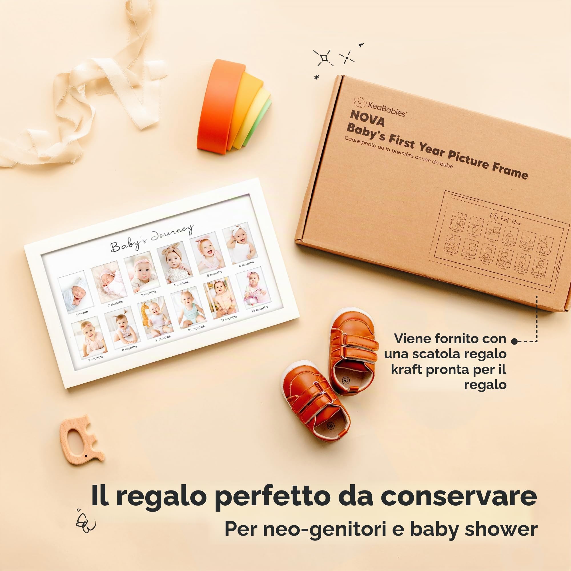 KeaBabies Cornice portafoto con scritta My First Year, cornice per foto di 12 mesi, per neonata, regalo per baby shower, ricordo mensile per un anno di compleanno, per il primo asilo (Alpine White)