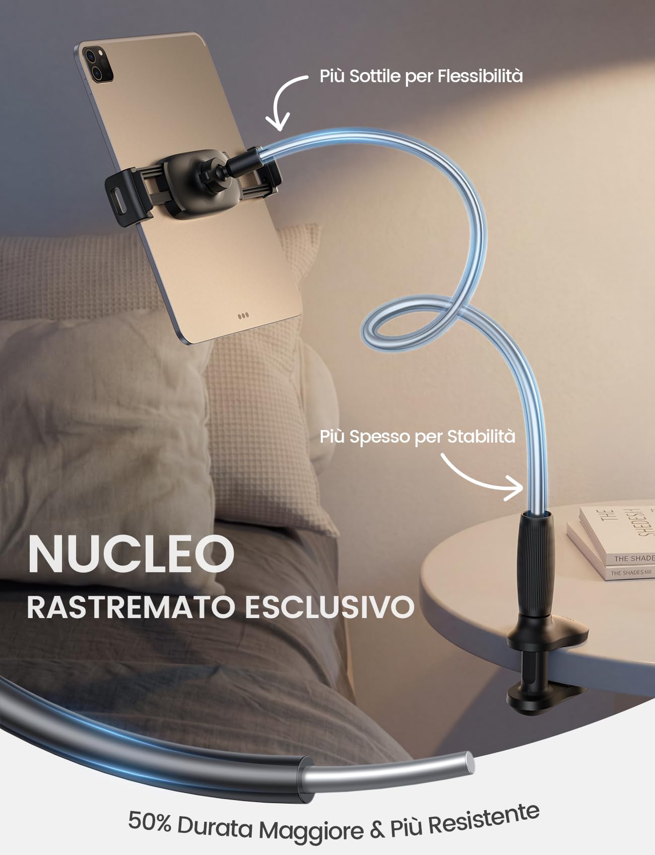Lamicall Supporto Tablet con Collo di Cigno 85cm Braccio Flessibile 360° Rotazione per iPad Pro/Air/Mini Kindle 4,7-13"
