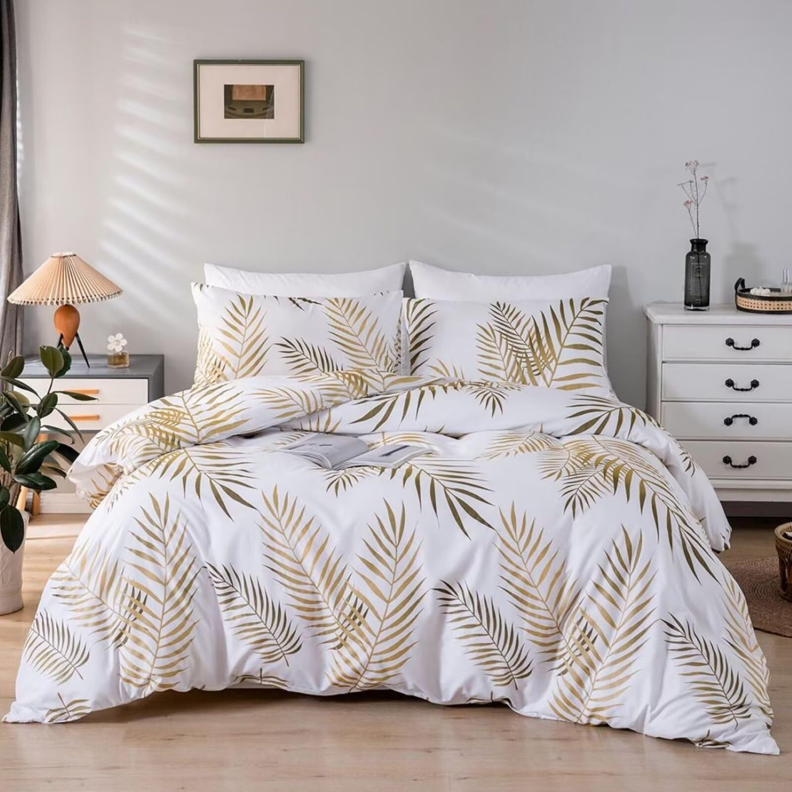 Housse de couette 220x240 tropicale 100% microfibre avec 2 taies d'oreiller 75x50