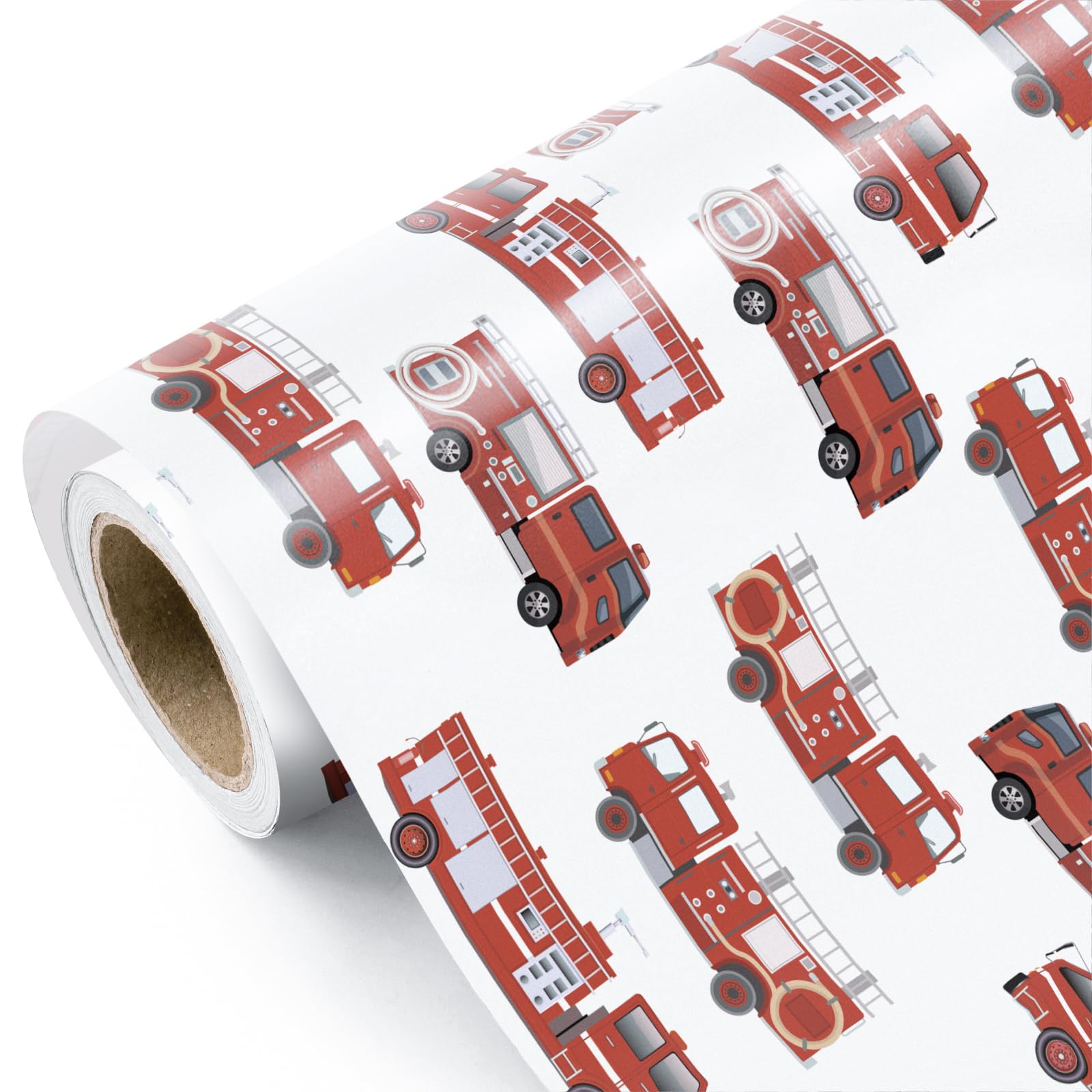 WRAPAHOLIC Rolka papieru do pakowania wozu strażackiego - mini rolka - 43 cm x 40 cm - czerwony papier do pakowania samochodu strażackiego, idealny na urodziny dzieci, chłopców, baby shower