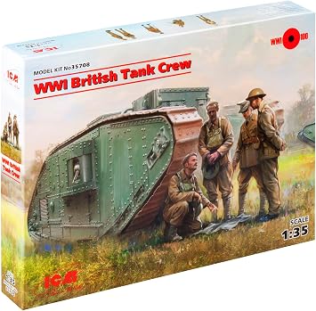 ICM 35708 - Plastic Military Crew Figure Model Kit WWI British Tank Crew 4 Figures - Scale 135