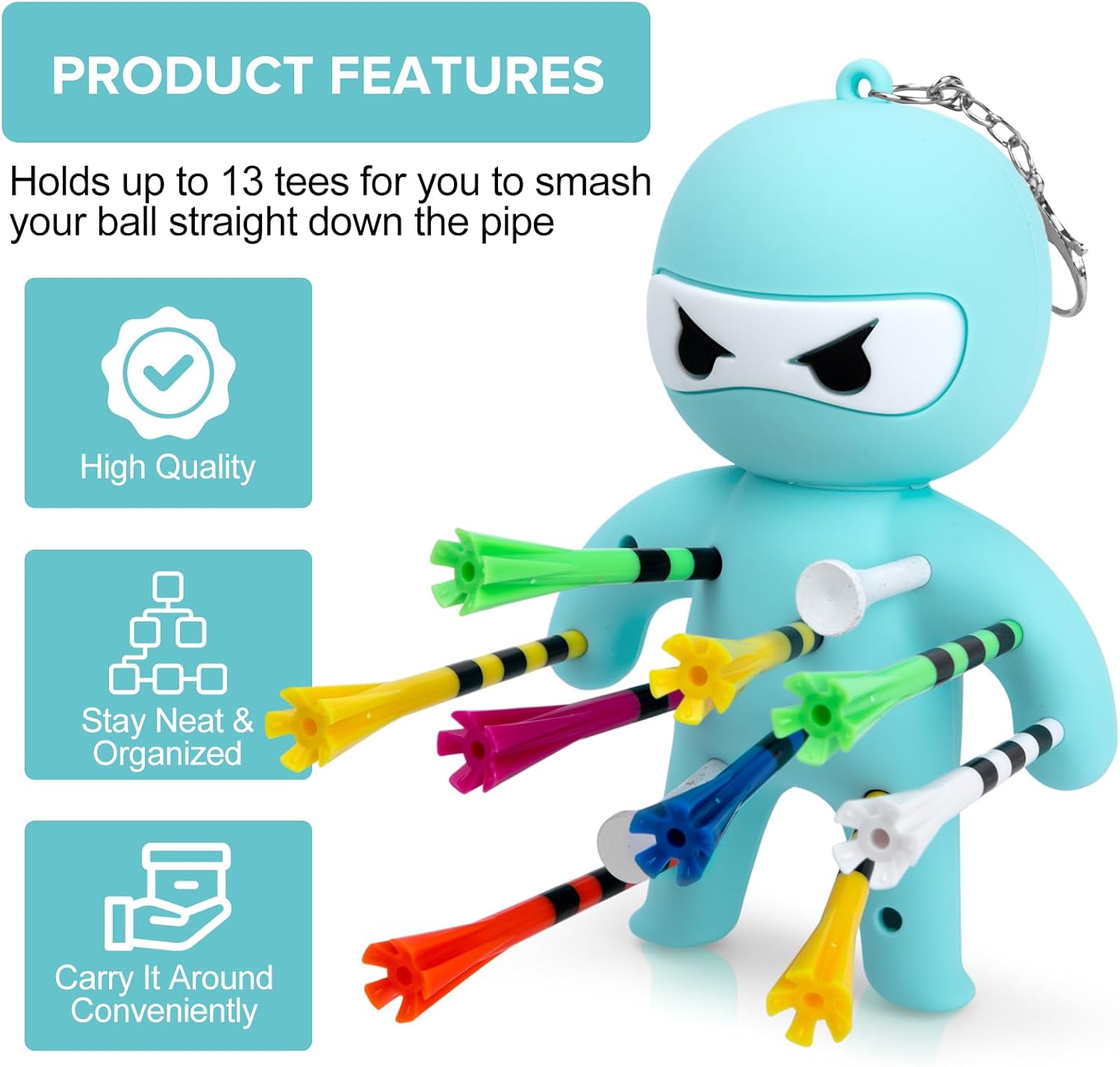 Golf Tee Holder, Ninja Portable Funny Golf Tees Holder Keychain Golf Gift Golf Accessories for Men & Women
